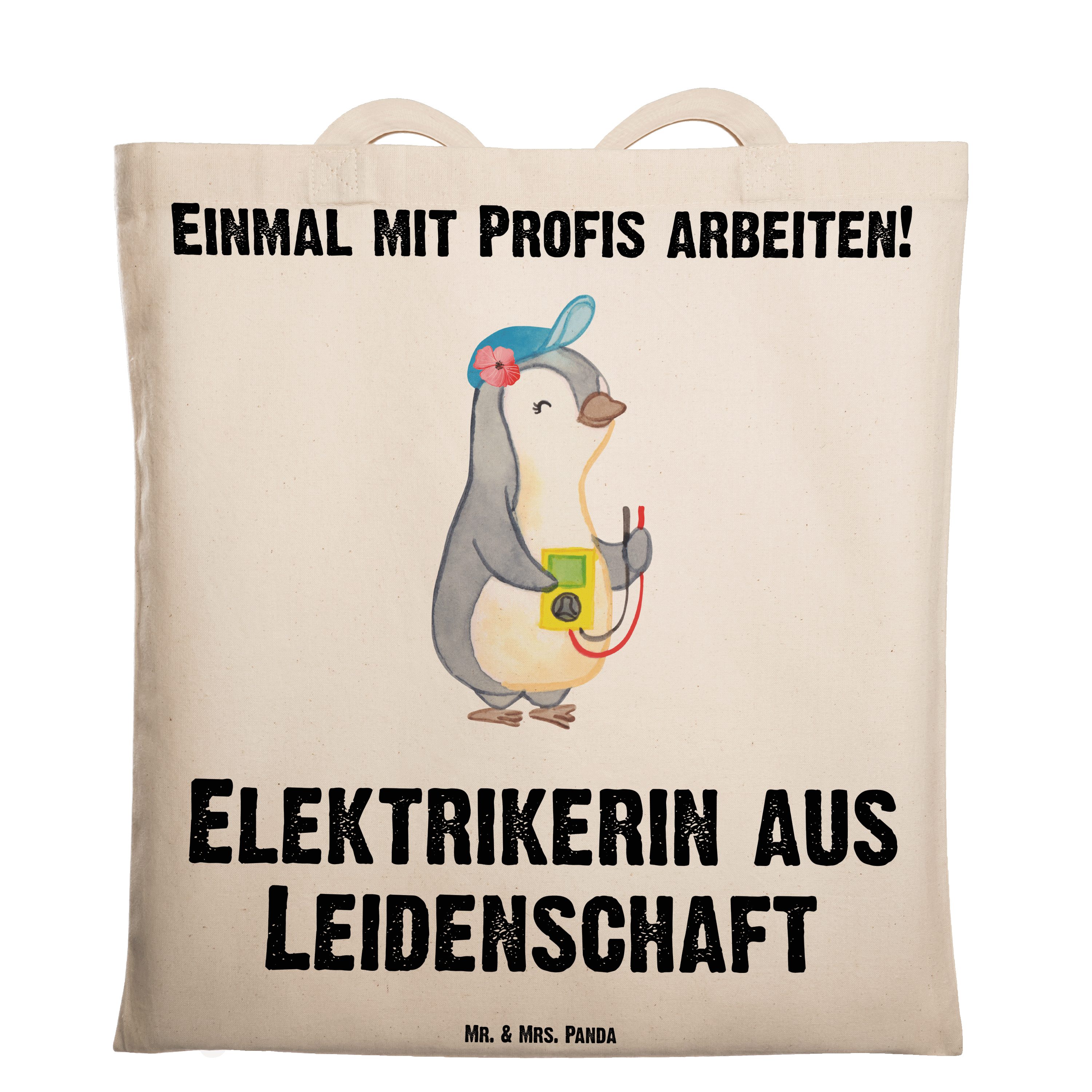 Mr. & Mrs. Panda Tragetasche Elektrikerin aus Leidenschaft - Transparent - Geschenk, Elektromeiste (1-tlg) | Canvas-Taschen