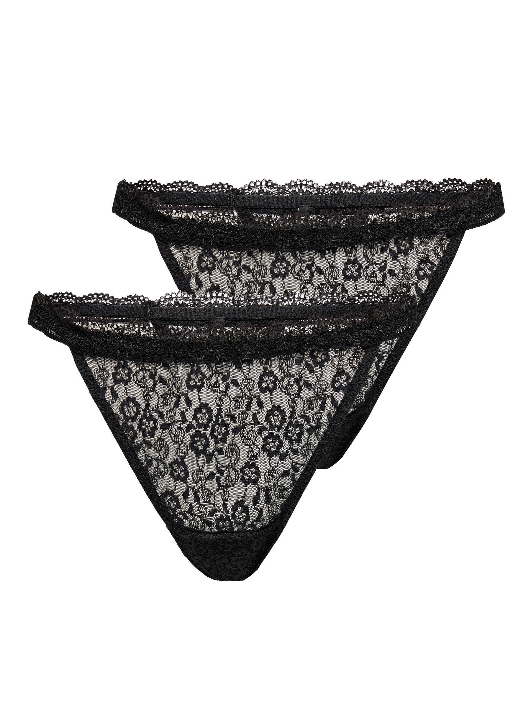 ONLY Slip Spitzen Slips 4-er Pack String Tanga Unterhosen ONLCAROLINE für Damen (4-St) ONLCAROLINE LACE THONG
