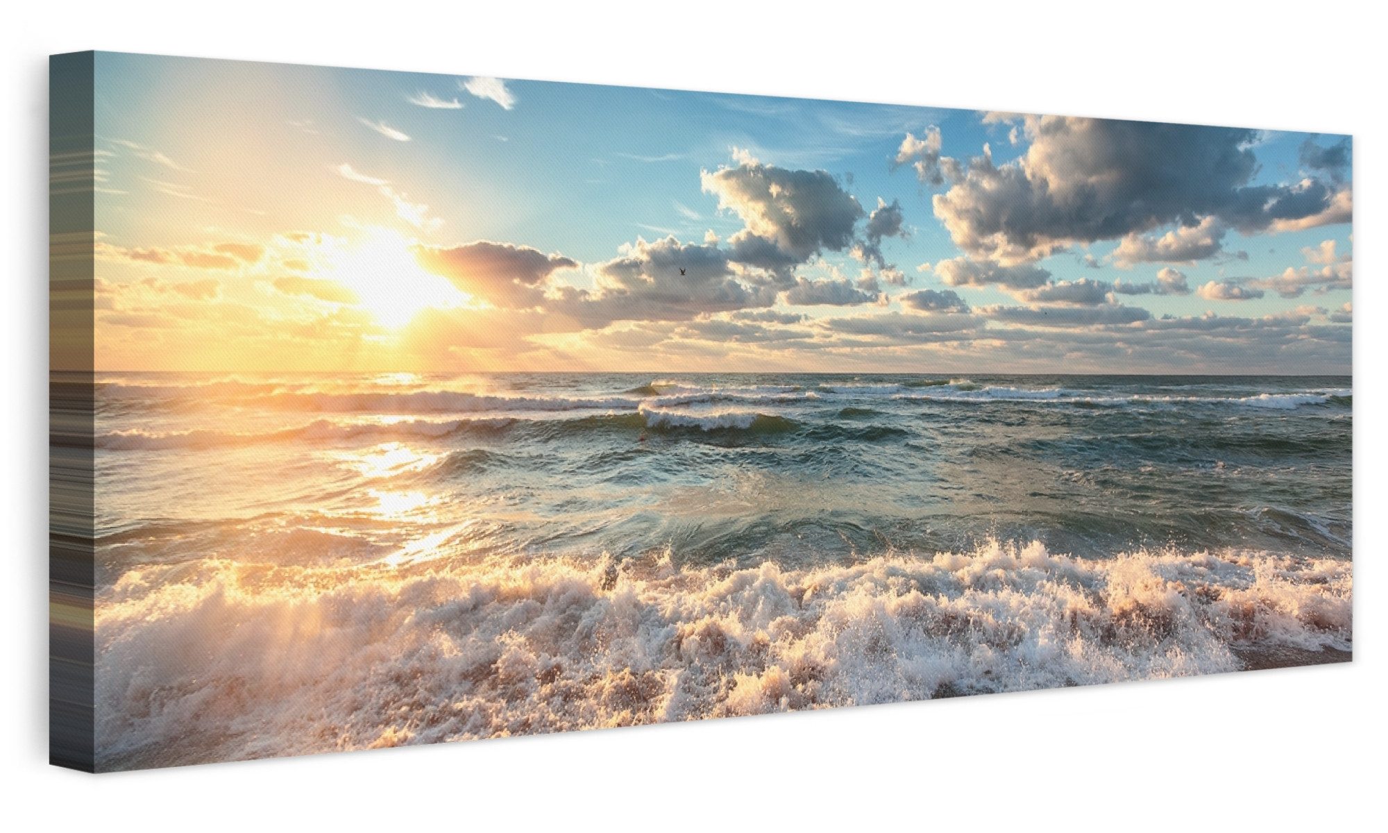 OneMillionCanvasses® Leinwandbild Panorama Strand - Meer - Sonnenuntergang, Fotodruck (1 St), Wandbild, Deko Schlafzimmer Wohnzimmer Flur …