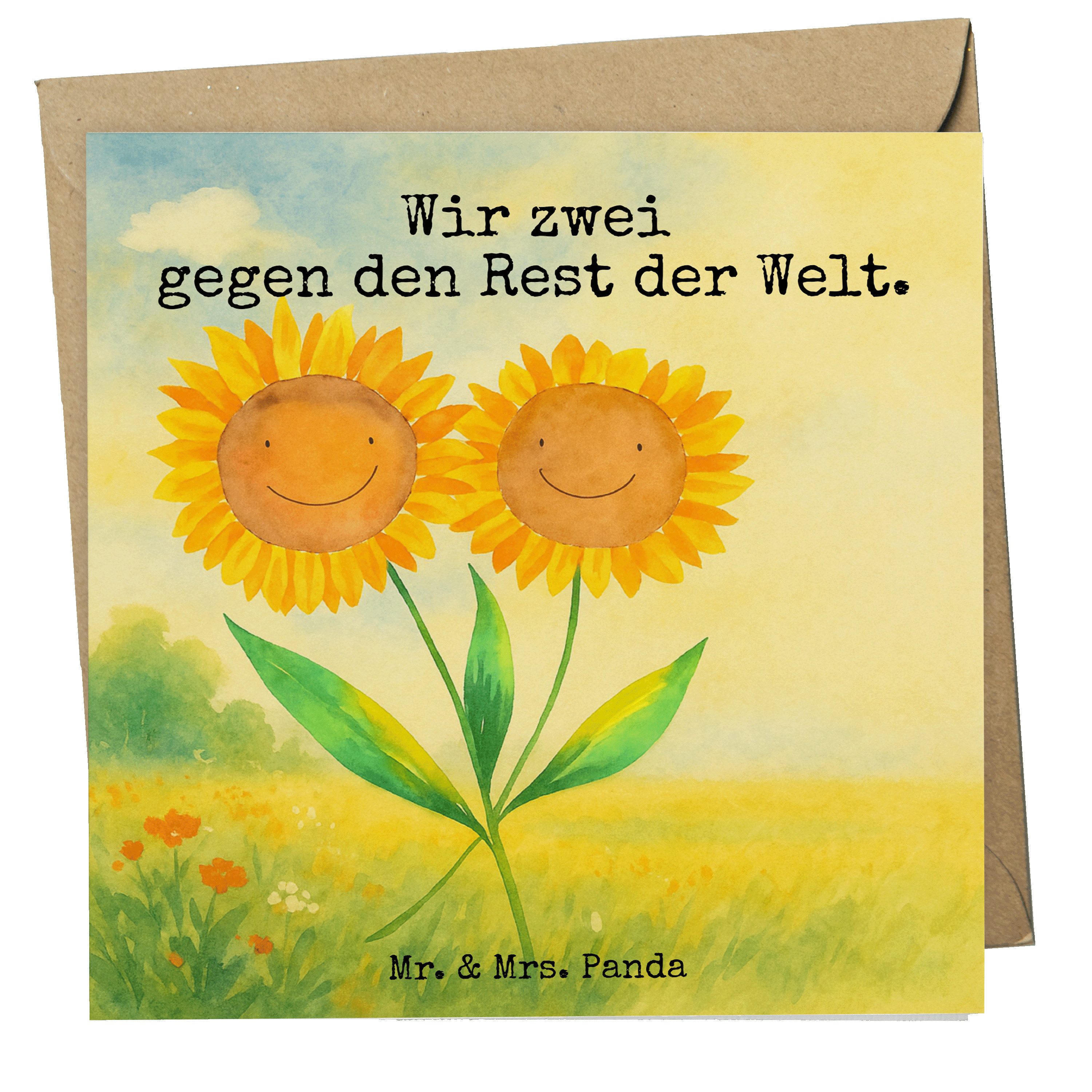 Mr. & Mrs. Panda Grußkarte Blume Sonnenblume Design, Glückwunschkarte, Weiß, Zusammen, Glückwuns, anlasskarte Sonnenblumen Beste Freundin