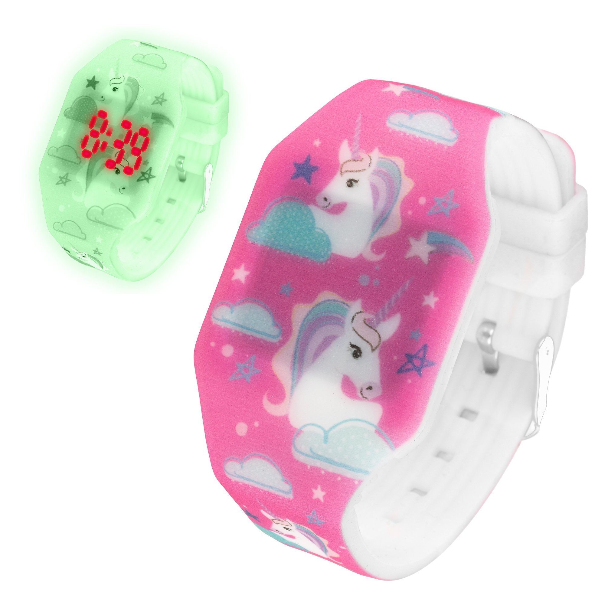 Taffstyle Quarzuhr Kinder Mädchen Bunt Silikon Sportuhr Uhr, Lernuhr Kinderuhr Einhorn LED Regenbogen Fluoreszierend Armbanduhr Digital pink