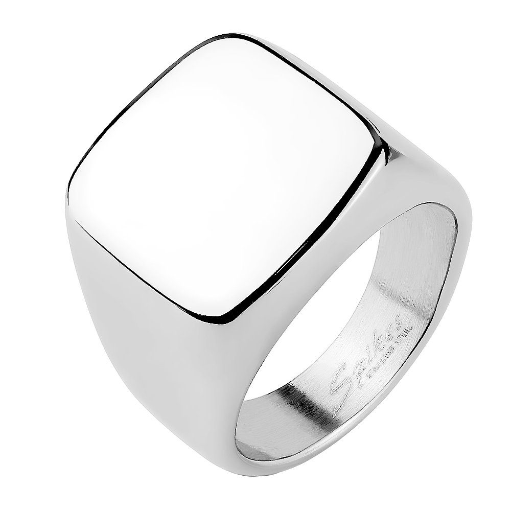 Fingerring Herren Siegelring Edelstahl Quadrat Massiv Silber Größe 66 (21.0)