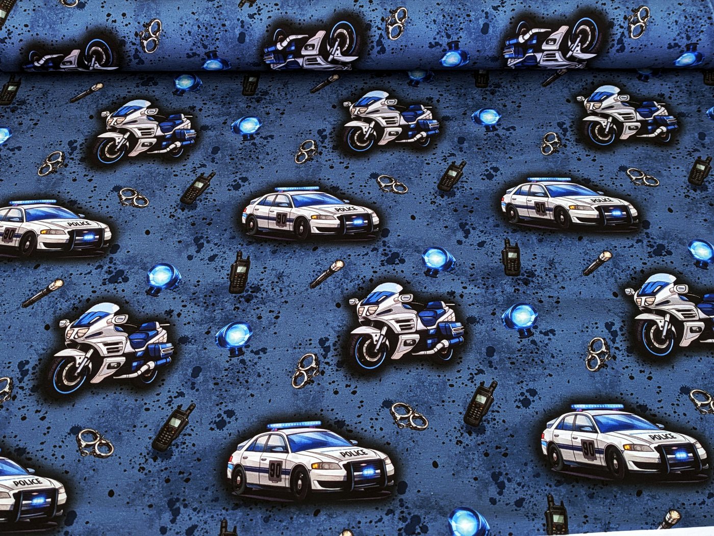 Thumbnail - Corileo Stoff Eigenproduktion Baumwolljersey Rasante Polizei Motorrad