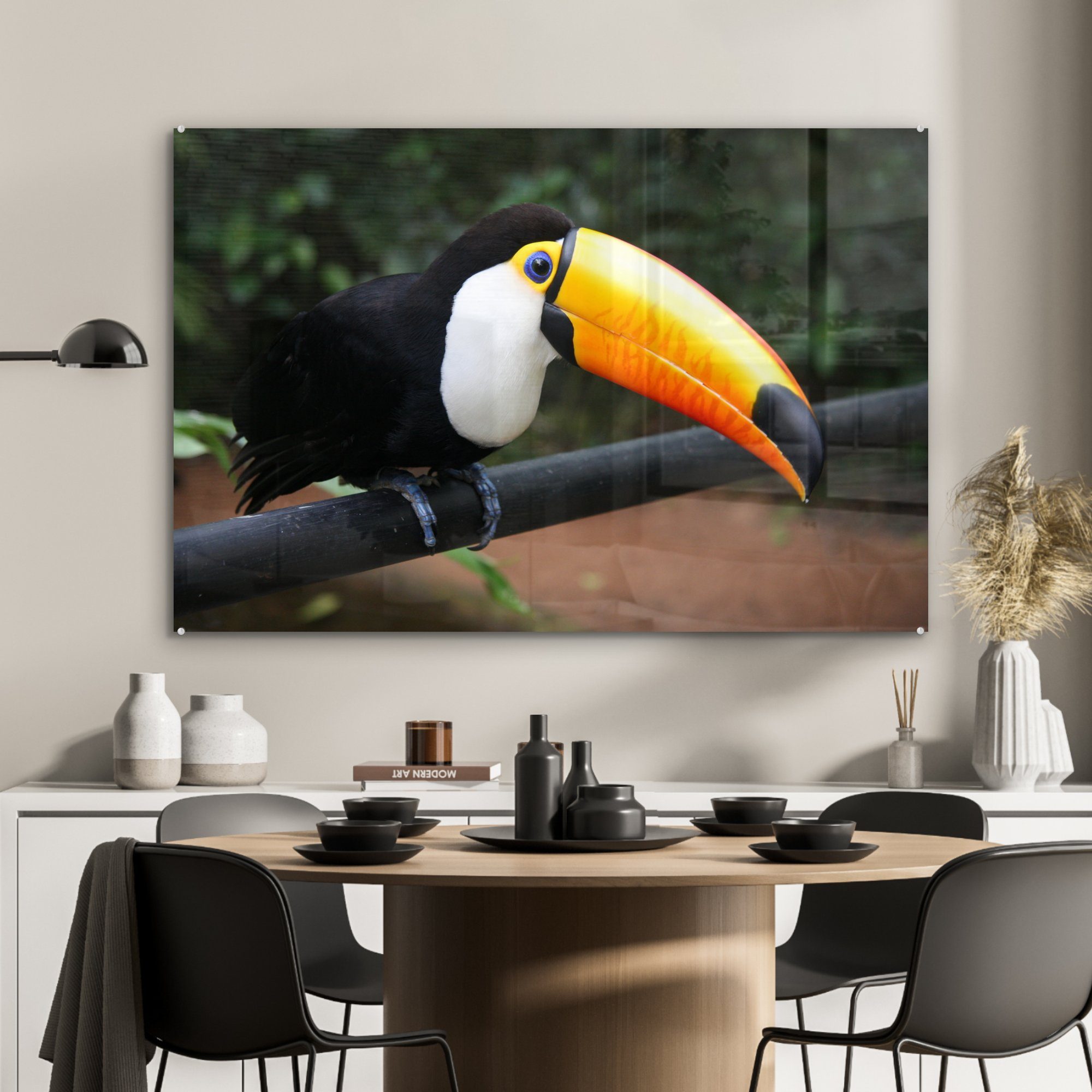 MuchoWow Acrylglasbild Tukan auf (1 einem Zweig Brasilien, Acrylglasbilder schwarzen in St), Wohnzimmer Schlafzimmer &