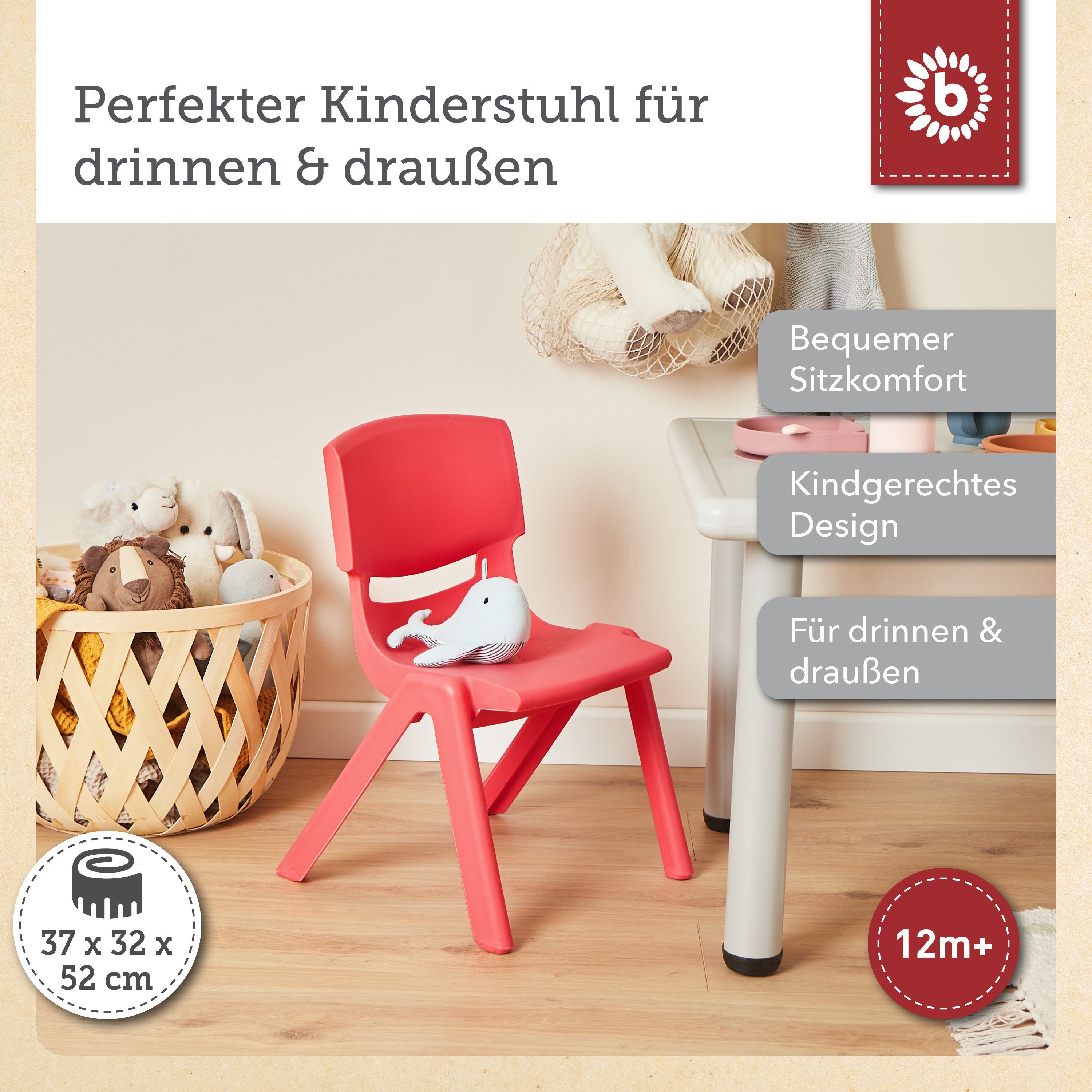 BIECO Stuhl Bieco Kinderstuhl bis 80 kg belastbar, stapelbar & kippsicher S günstig online kaufen