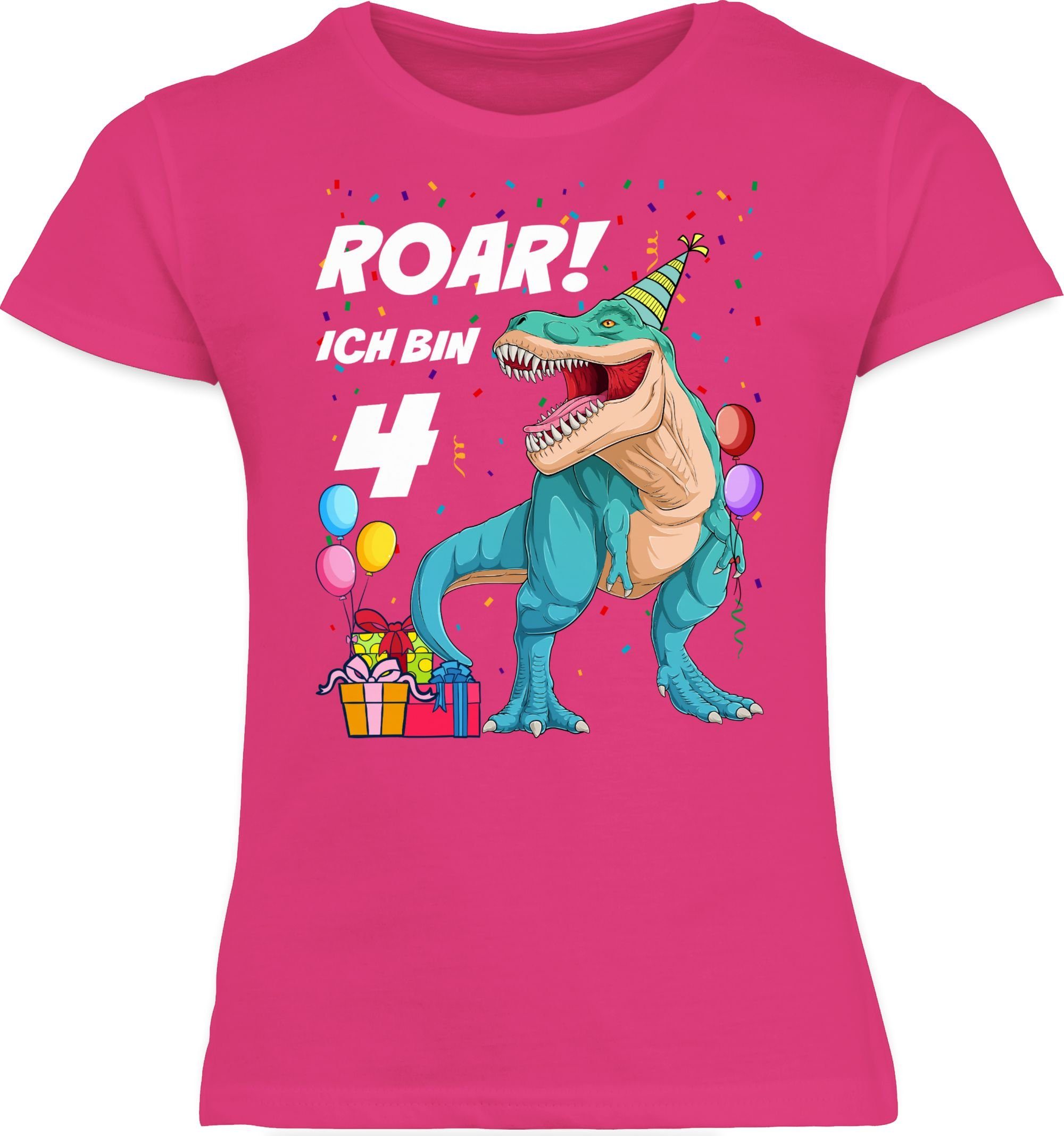 bin T-Rex 4. Jahre Dinosaurier Geburtstag Fuchsia Shirtracer T-Shirt - 1 4 Dino Ich