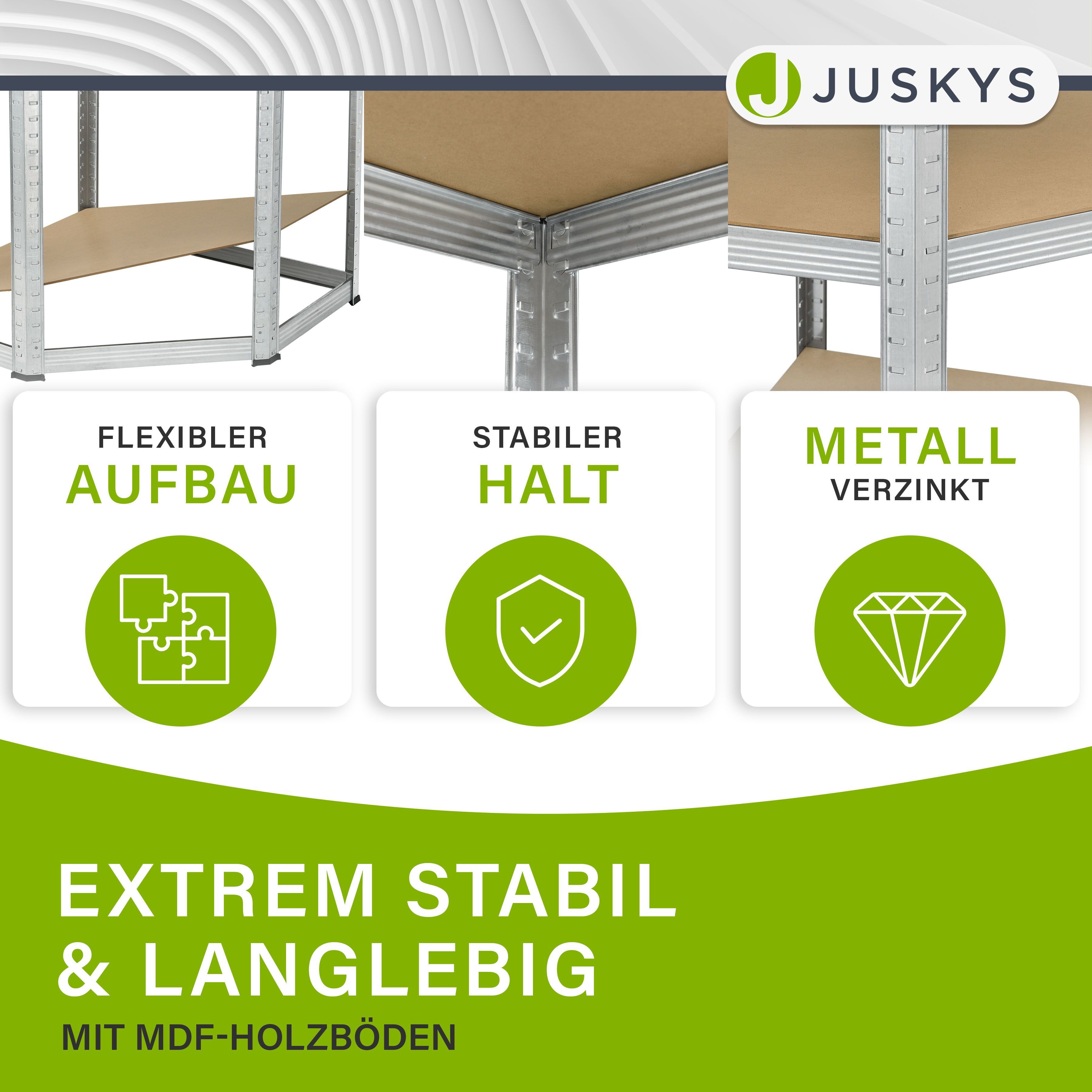 Juskys Schwerlastregal 3er Regalsystem, Kunststofffüße gegen Kratzer, flexibel aufbaubar