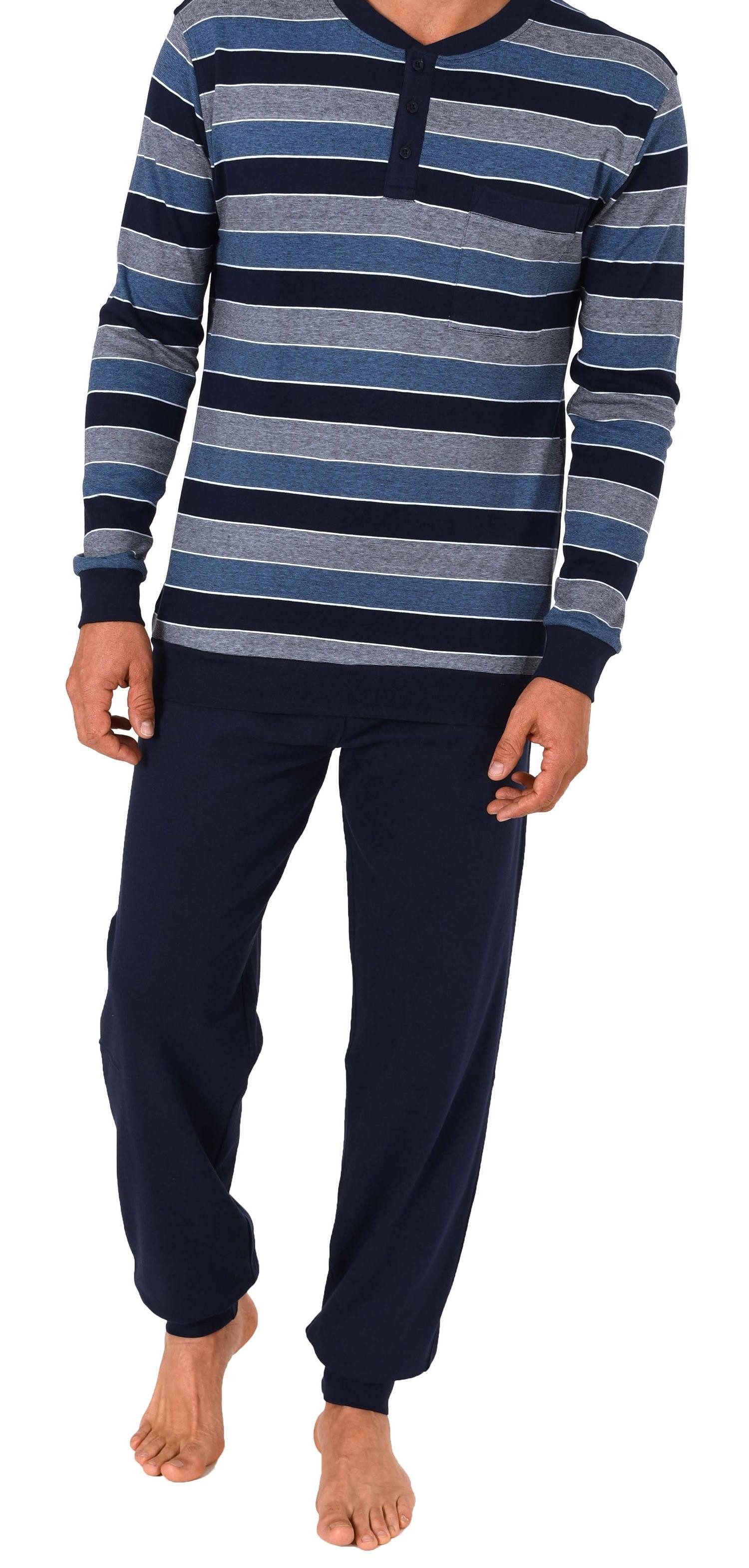 Pyjama Herren Schlafanzug mit Bündchen in warmer Kuschel Interlock Qualität