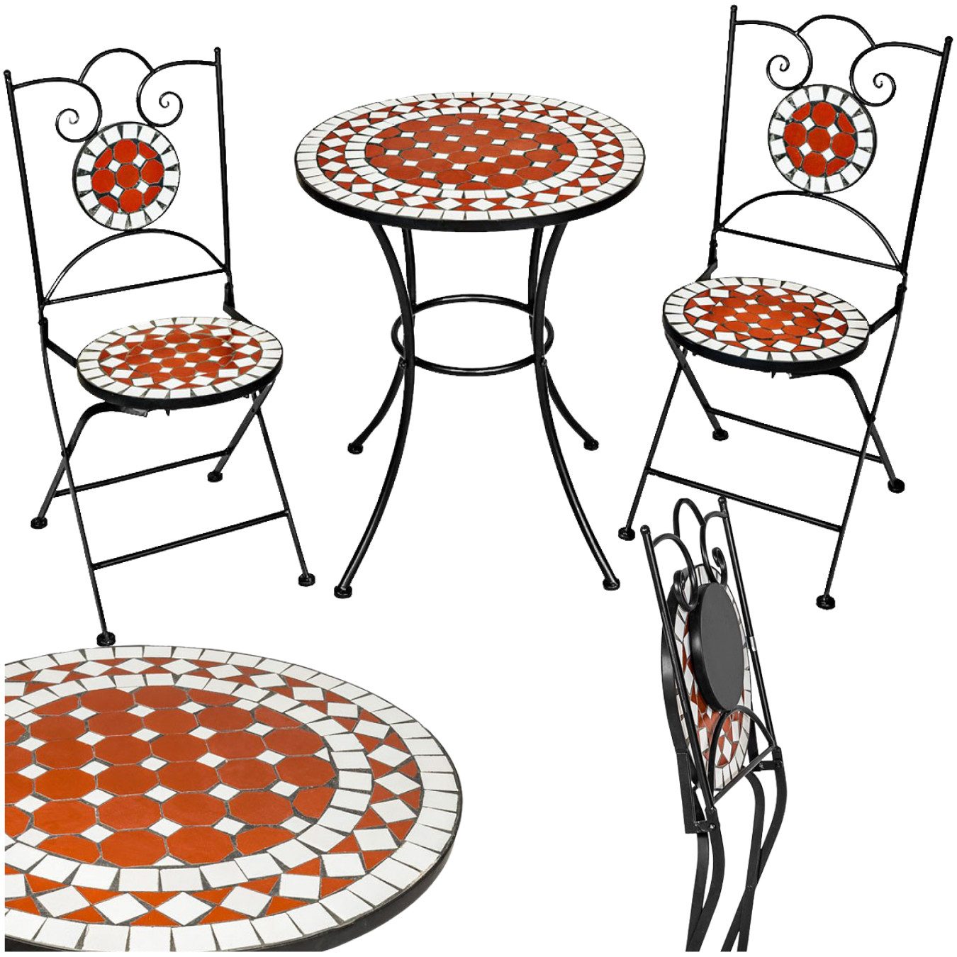 tectake Essgruppe Mosaik-Gartengarnitur, (Set., 3-tlg), Keramik-Mosaiktisch günstig online kaufen