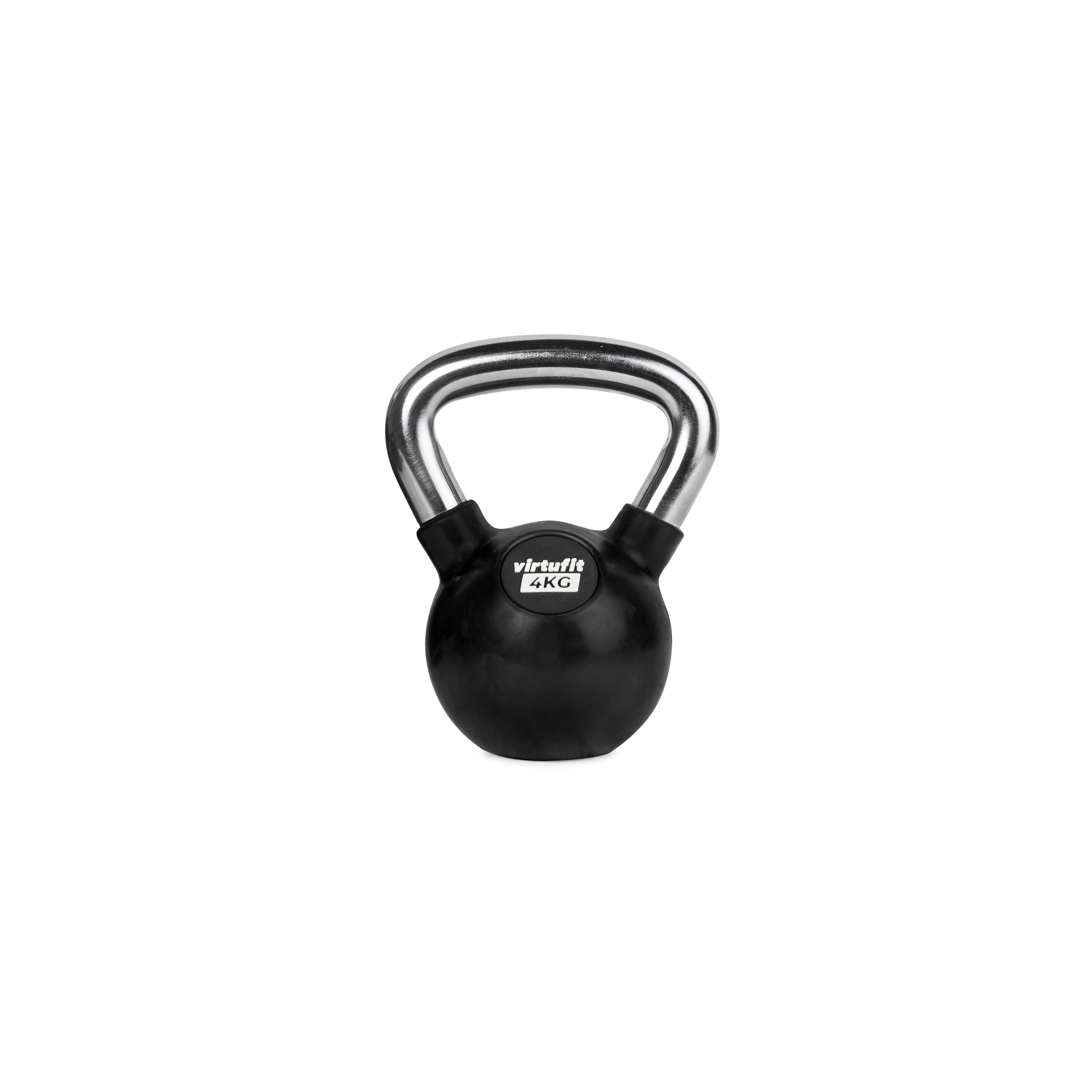 VirtuFit Kettlebell VirtuFit Kettlebell Pro 4 kg aus Gusseisen mit Gummi und Chromgriff