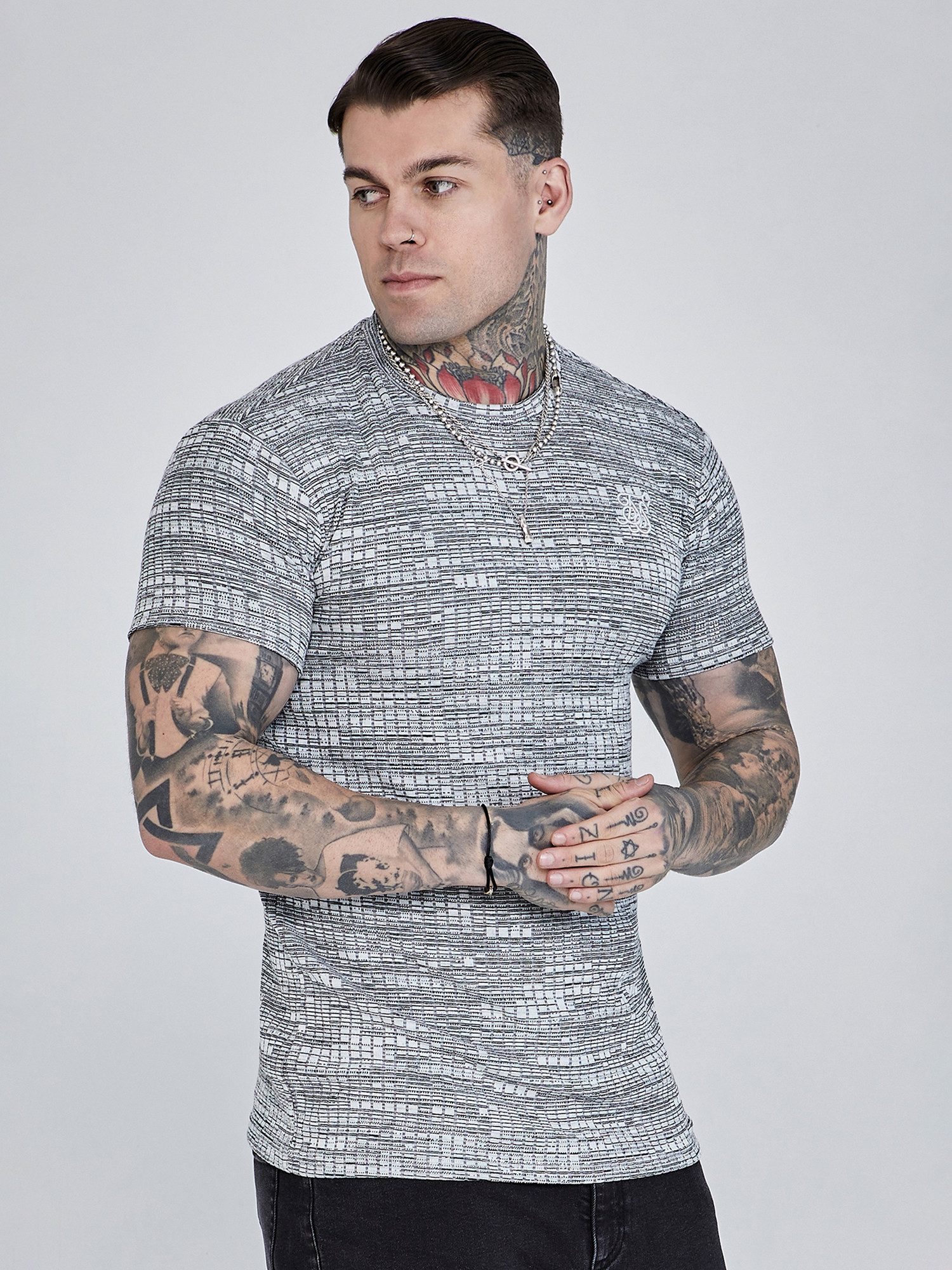 Siksilk T-Shirt SikSilk Herren Graues Geripptes T-Shirt günstig online kaufen