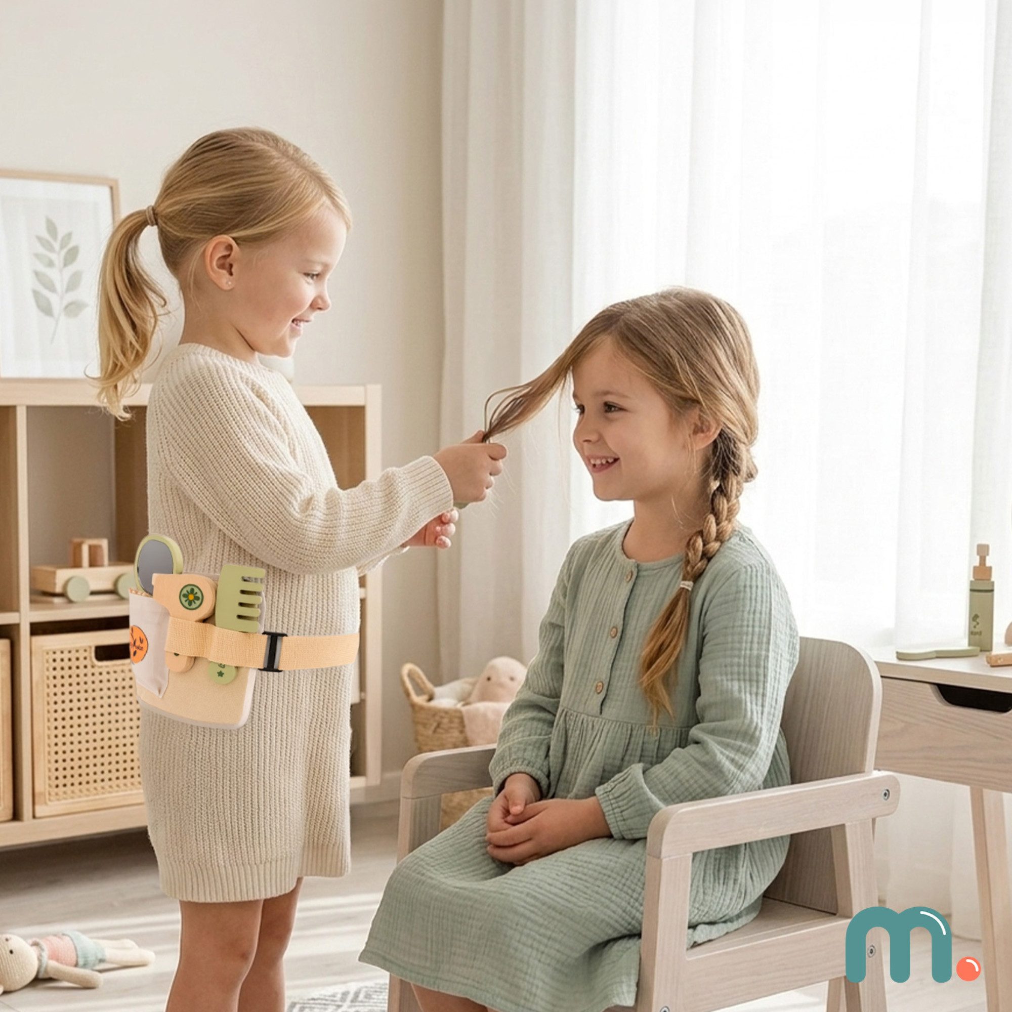 Mamabrum Spielzeug-Frisierkoffer Mamabrum Friseur Spielset Kinder Holz mit Zubehör Gürtel