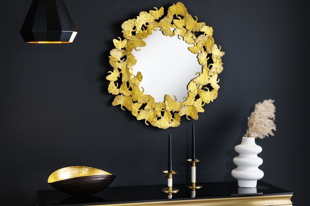 riess-ambiente Wandspiegel GINKGO · Wohnzimmer Rahmen · mit 70cm gold Metall · L Dekoration · · rund Handmade LEAFS (1-St)