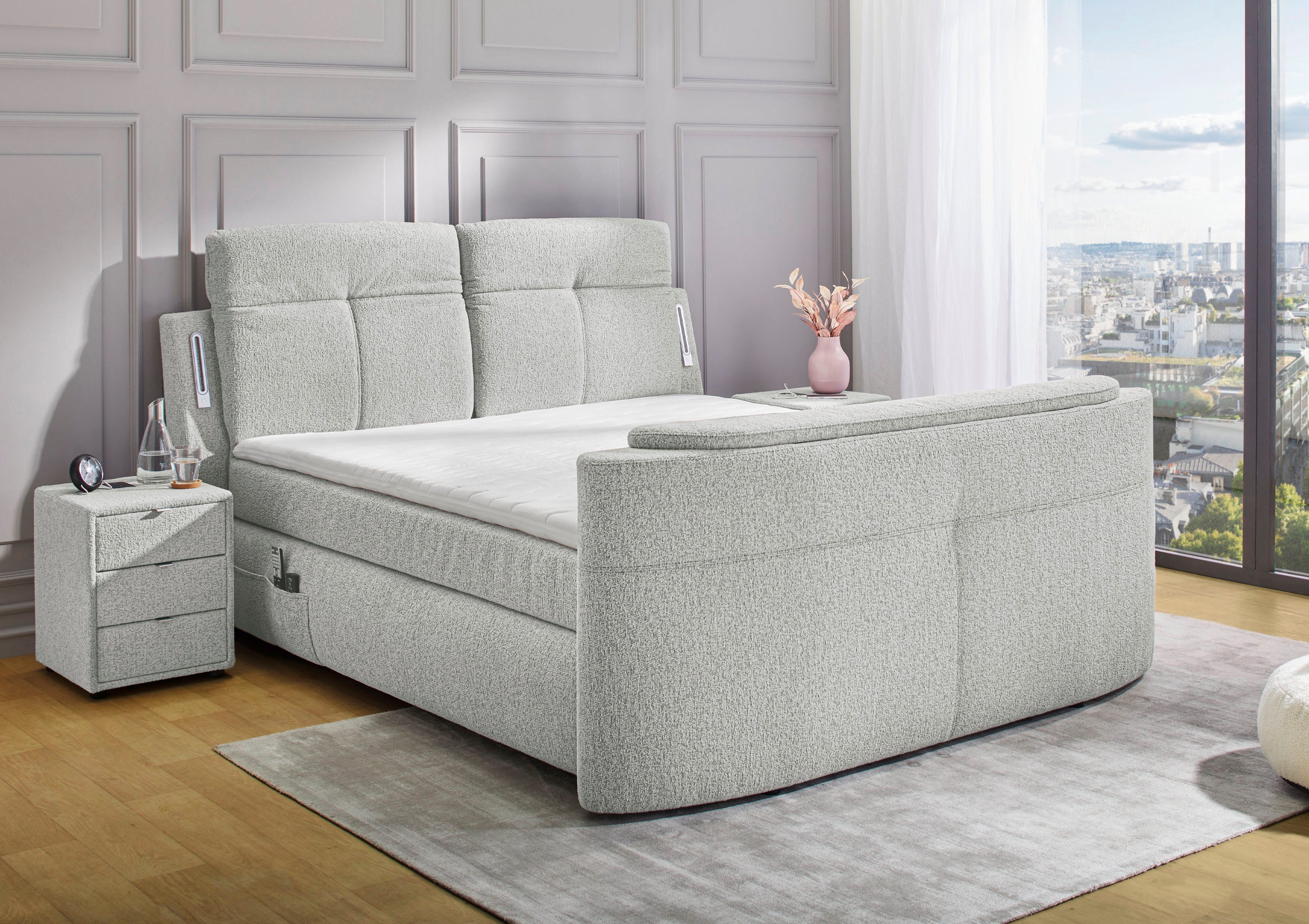 Jockenhöfer Gruppe Boxspringbett Movie Star in der Größe 180x200cm, mit versenkbarem TV-Lift und Fernbedienung, verstellbare Kopfstützen