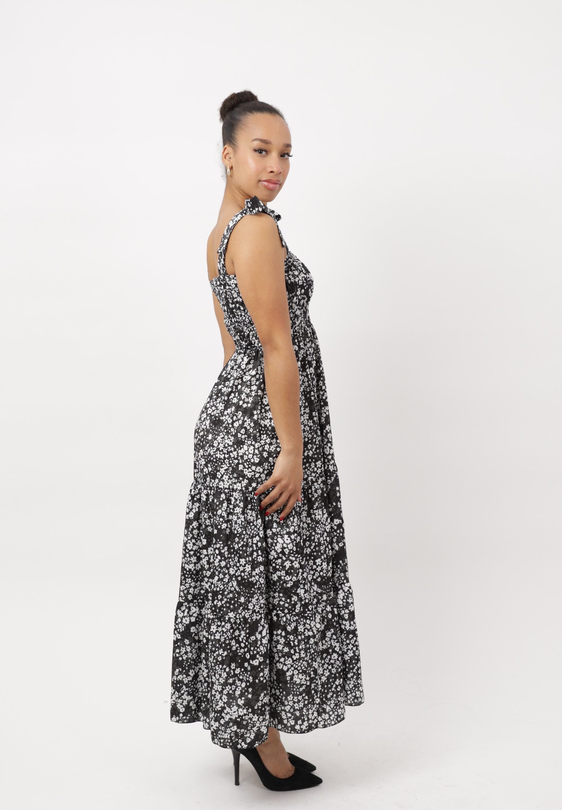 Elara Maxikleid Damen Maxikleid mit Blumenmuster und Schleifenträgern (1-tlg)