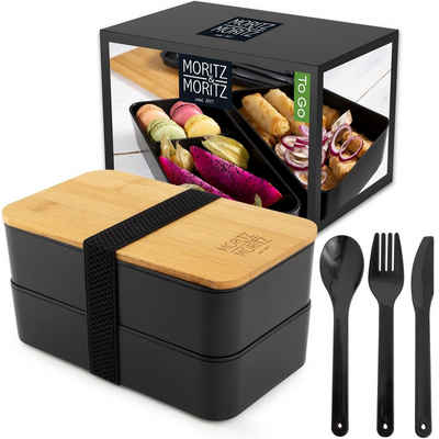 Moritz & Moritz Lunchbox »Bento Box Set«, Kunststoff, Bambus, Elasthan, (Set), Bento Lunchbox für Erwachsene und Kinder - inkl. Besteck-Set