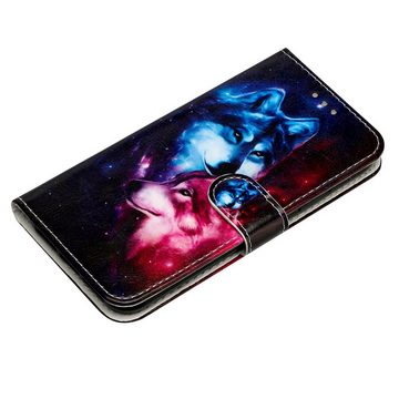 CLM-Tech Handytasche für Samsung Galaxy A35 5G Hülle Tasche aus Kunstleder Klapphülle (Wolf Pärchen, Handyhülle Wallet Flip Case Cover Etui), Schutzhülle mit Standfunktion, Kartenfächer, und Magnetverschluss