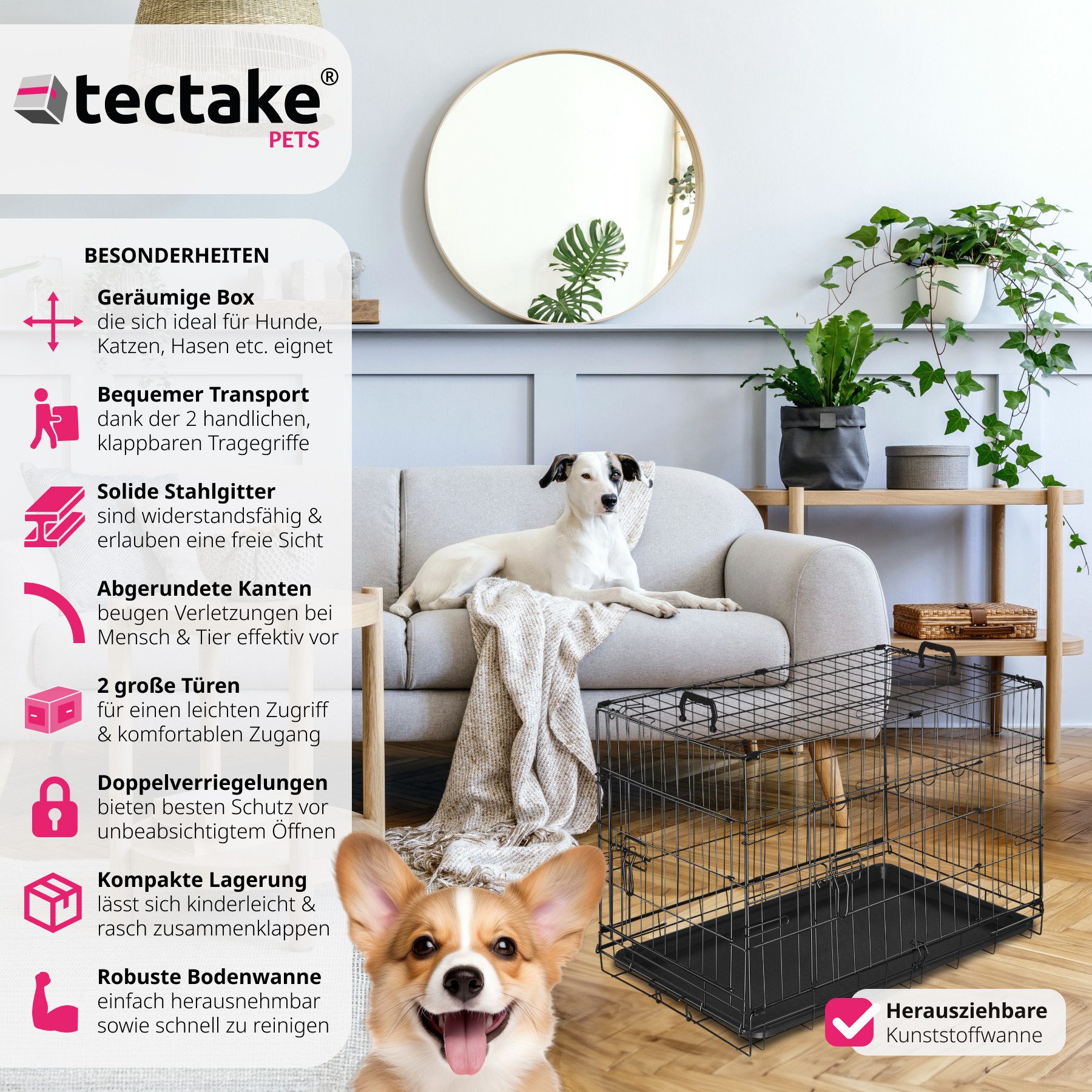 Thumbnail - tectake Tiertransportbox Hundekäfig-Gitterbox, klappbar, mit 2 Tragegriffen