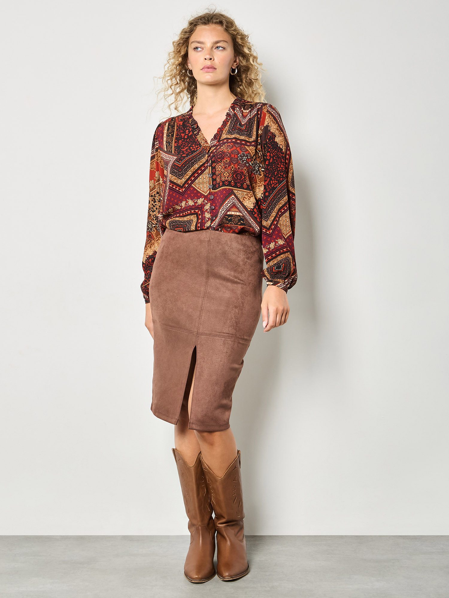 Apricot Klassische Bluse Bluse mit Patchwork-Muster
