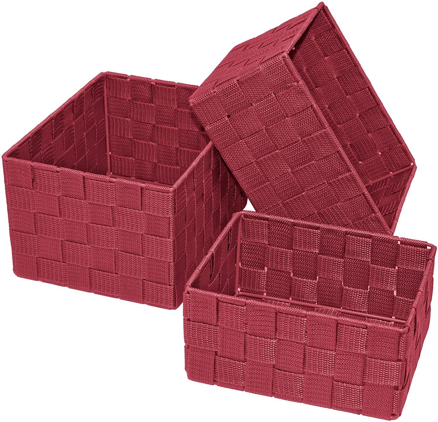 Lashuma Aufbewahrungskorb (Set, 3 St), rote Bad Körbchen mit Flechtmuster günstig online kaufen