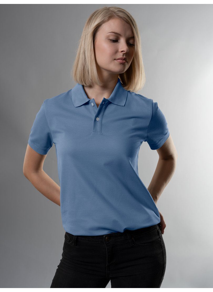 Trigema Poloshirt TRIGEMA Slim aus Poloshirt pearl-blue Fit DELUXE-Piqué