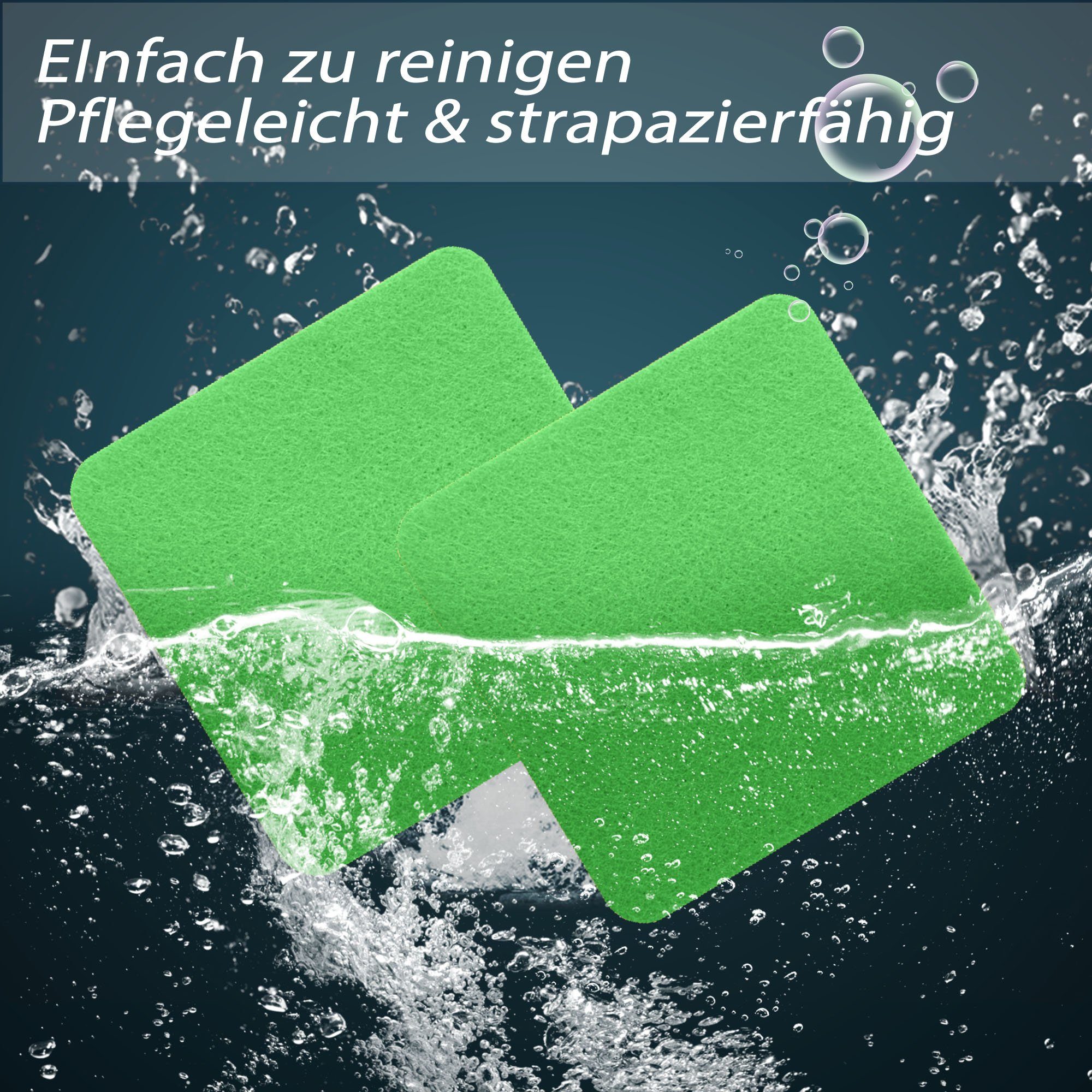 wortek Getränkeuntersetzer Filz-Untersetzer Eckig + Glasuntersetzer Zubehör 10er Bar, waschbare Ø 10 Set Gläser für Filz Gläser, Tisch cm Tischuntersetzer Set, Getränke, Box, für 10-tlg., & aus Gläser für Grün 