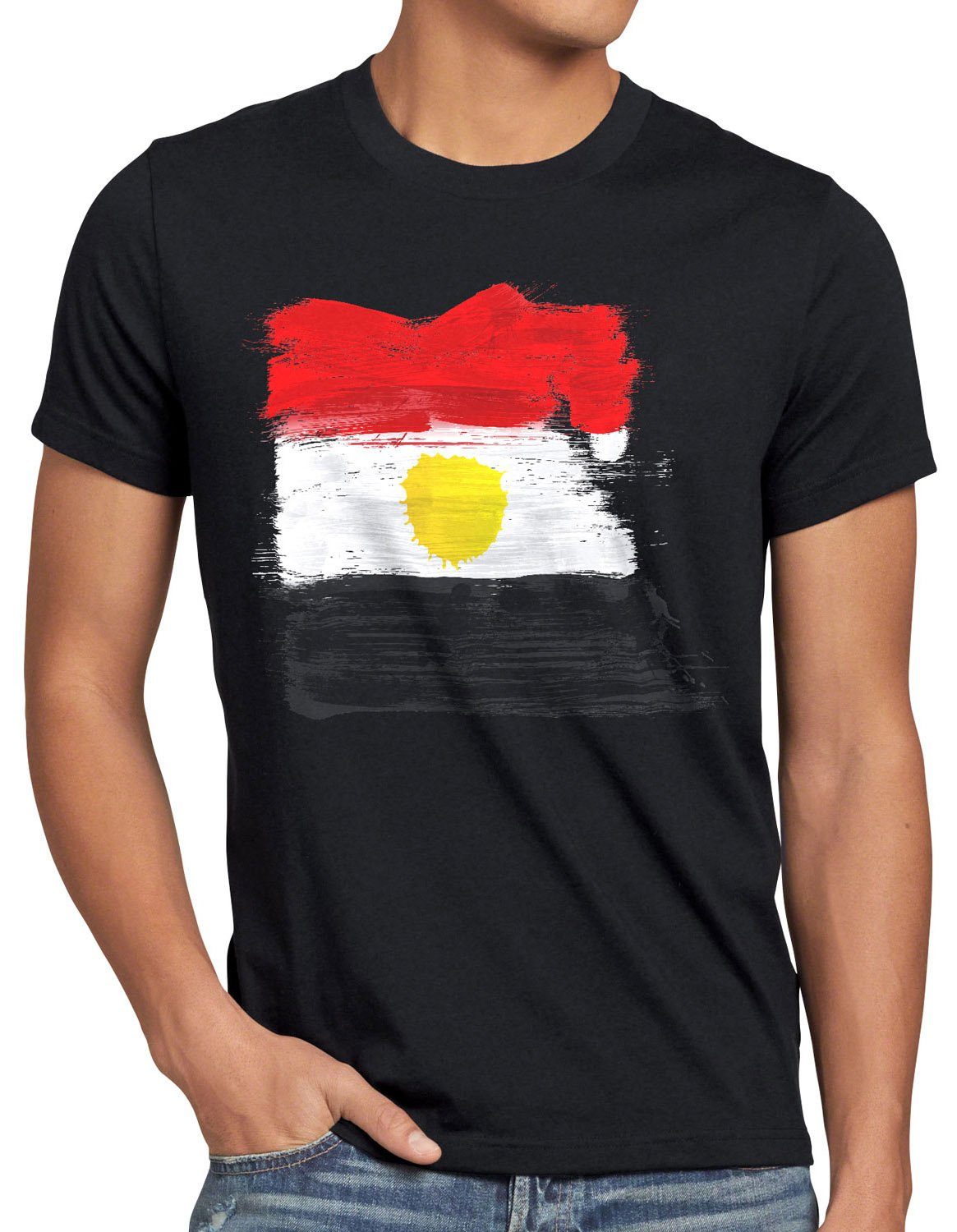 EM Sport Fußball Herren schwarz Ägypten Print-Shirt WM T-Shirt Fahne Egypt Flagge style3