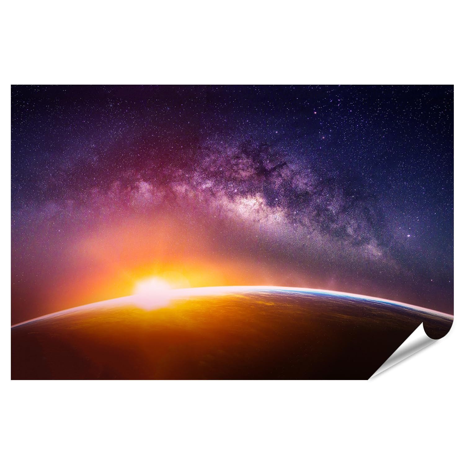 islandburner Poster Sonnenaufgang im Weltall mit Milchstraße und leuchtendem Horizont