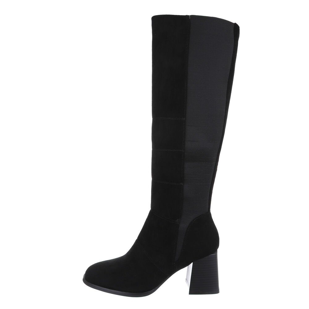 Ital-Design Damen Elegant Stiefel Blockabsatz Klassische Stiefel in Schwarz