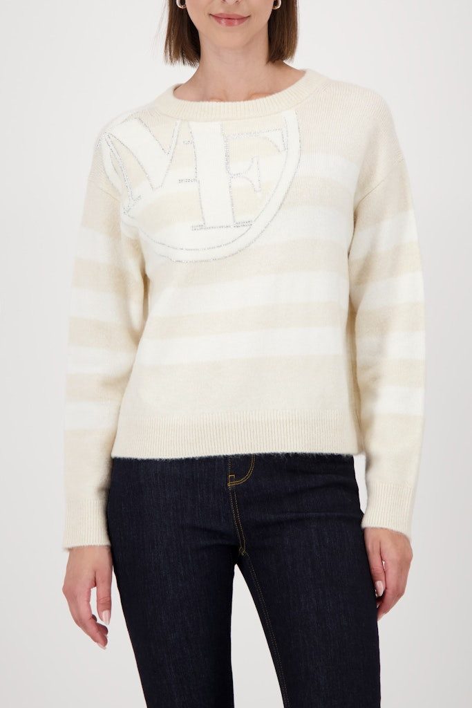 Monari Rundhalspullover Ringelmuster Strasssteine und Intarsienmuster günstig online kaufen