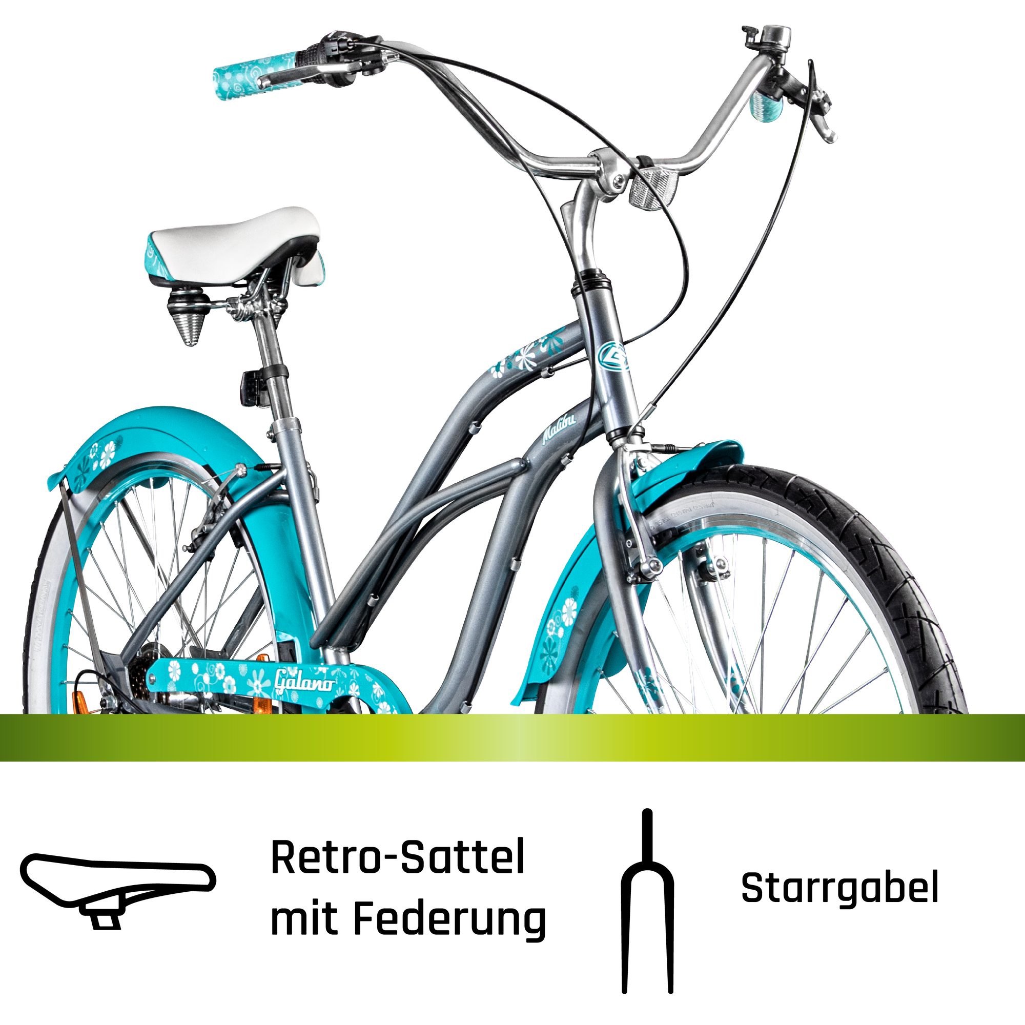 Galano Cruiser Malibu, 6-speed, derailleur gears, beach cruiser, retro bicycle for riders 150 cm and taller, 6-speed women's bicycle