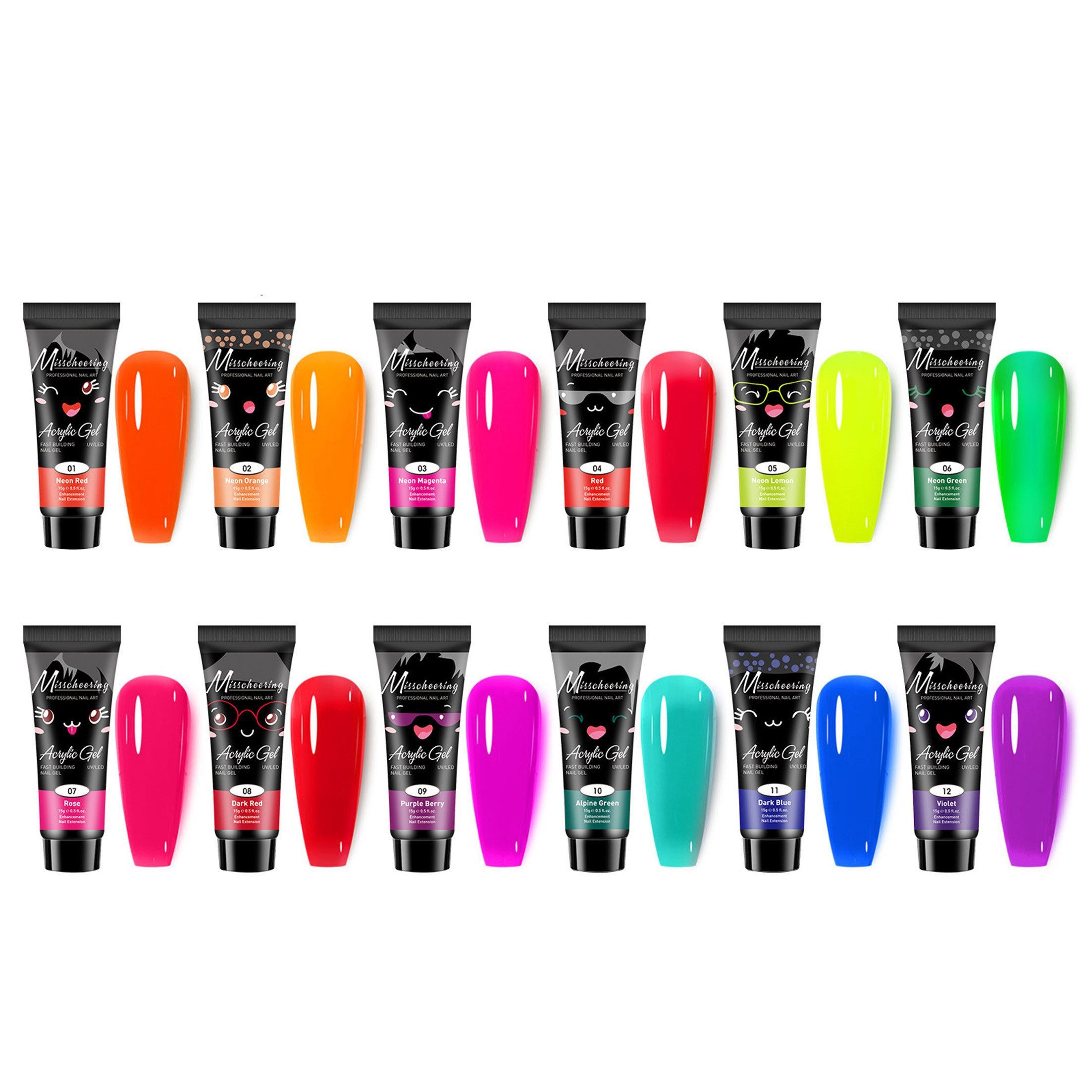 KINSI Gel-Nagellack Polygel Nagel Set 12 Farben - Starter Kit für Nagelverlängerung, Nail Builder Gel für langanhaltende French Gels & Nail Art Design