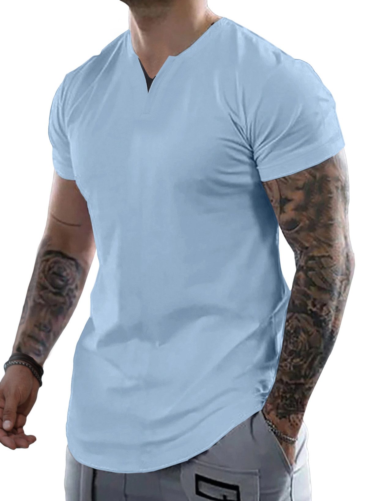 Kurzarmshirt T-shirt Herren Tops Sommer lässig V-Ausschnitt Baumwolle Tee Shirts