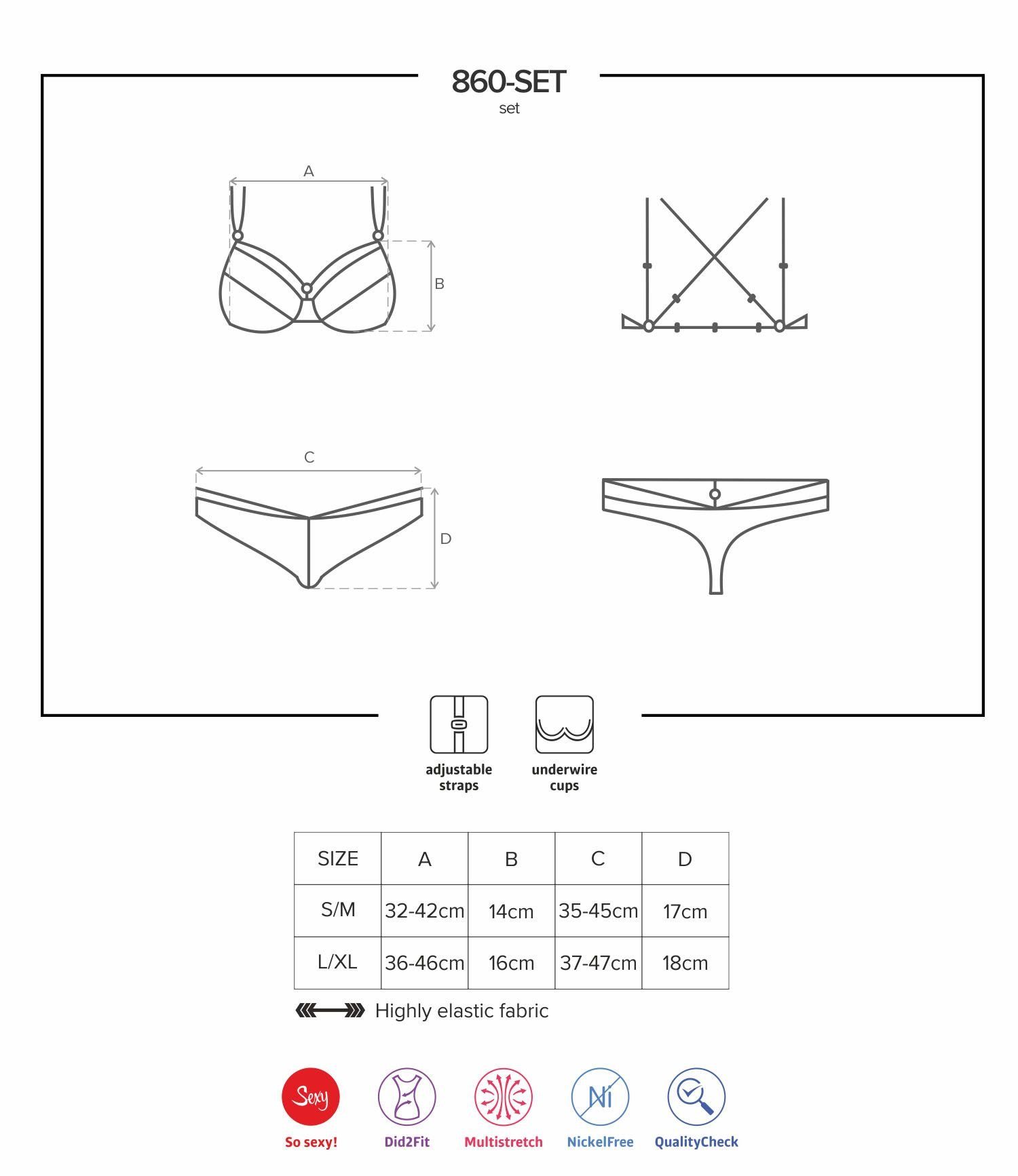 Obsessive Set: Bügel-BH Dessous-Set weiß BH + String Blumenmuster elastisch (Set)
