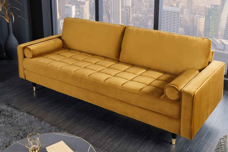 riess-ambiente 3-Sitzer COZY VELVET 220cm senfgelb / schwarz / gold, Einzelartikel 1 Teile, Wohnzimmer · Samt · Polster · Federkern · mit Kissen · Barock Design