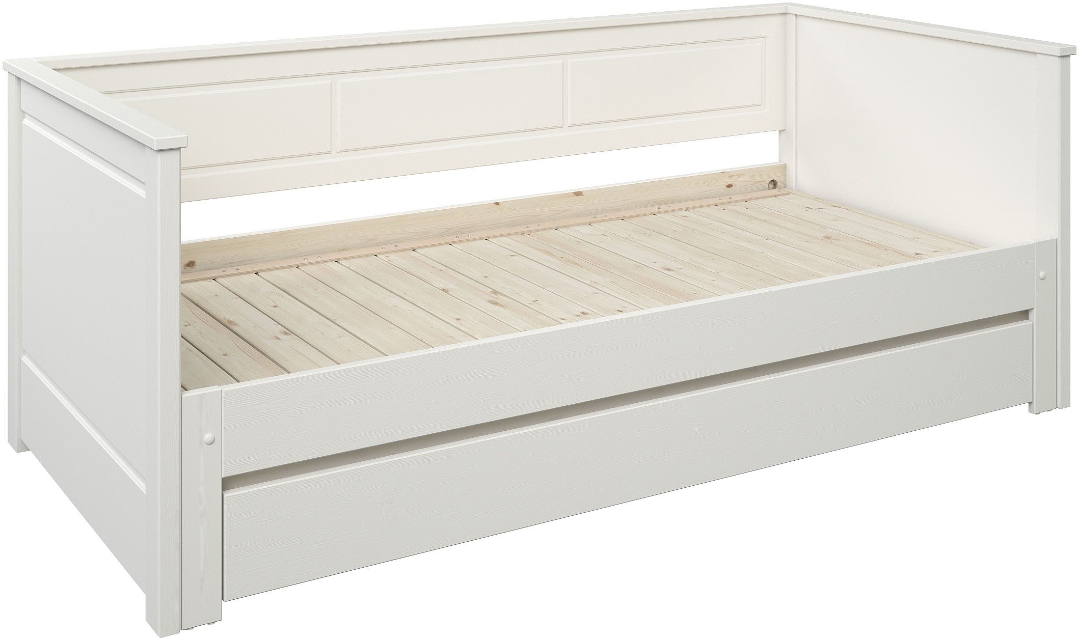 Lüttenhütt Funktionsbett " ERIK " TOPSELLER! Daybed, Gästebett, Kinderbett, Massivholz (Kiefer), 2. Schlafplatz ausziehbar, moderner Landhausstil, Schublade optional. Reduzierter Preis € 299,99. Unverbindliche Preisempfehlung € 361,99