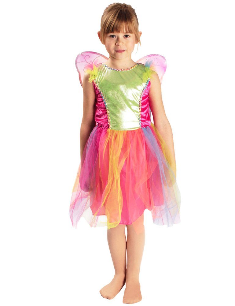Das Kostümland Feen-Kostüm Schmetterling Kostüm Viola für Kinder - Buntes  Kleid mit Feenflügeln