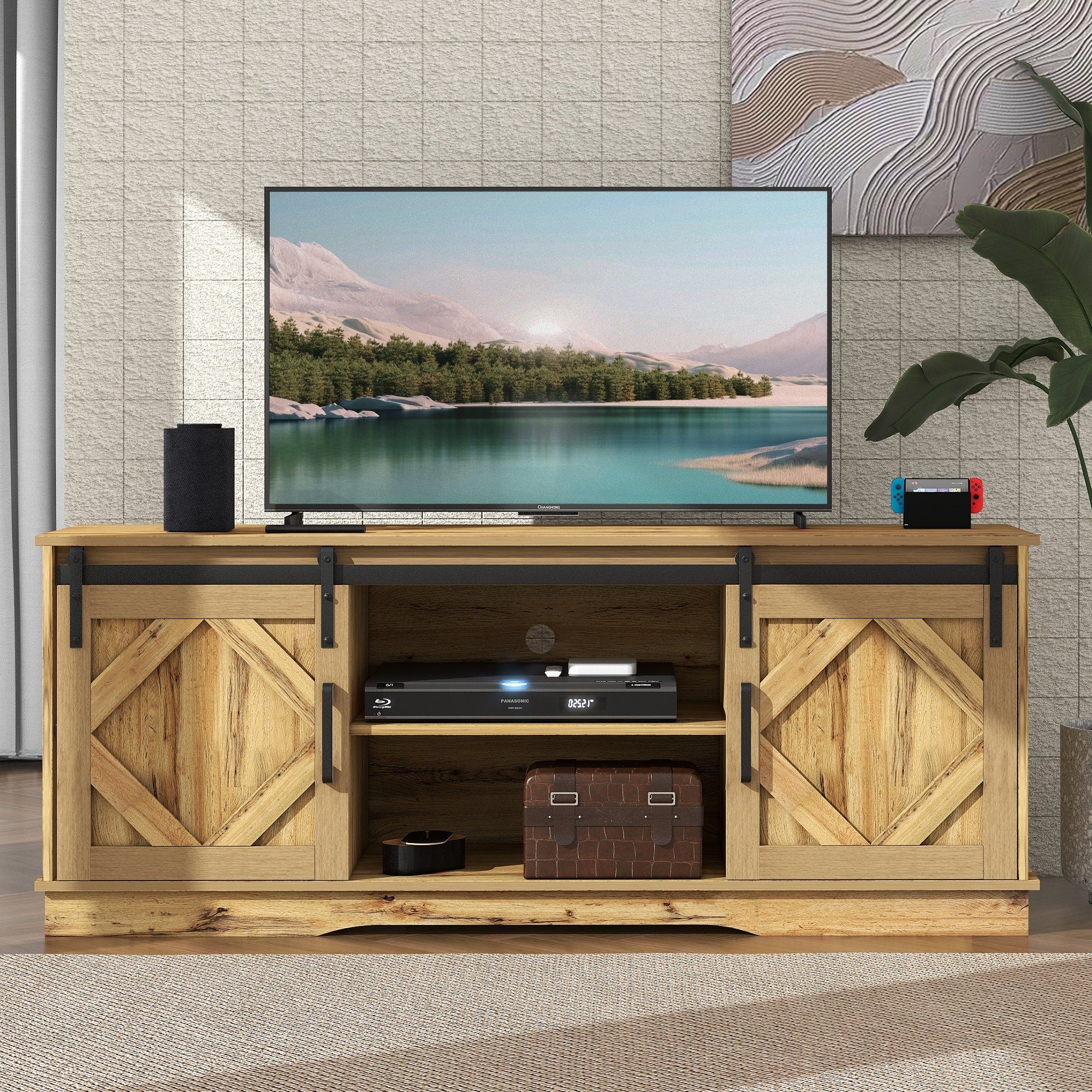 X Entertainment (150(L) HAUSS TV-Schrank TV-Schrank SPLOE höhenverstellbare Regale Braun Lowboard 40(B) Board Center 60(H) 2 X Fernsehtisch TV klassischen, TV- mit 3