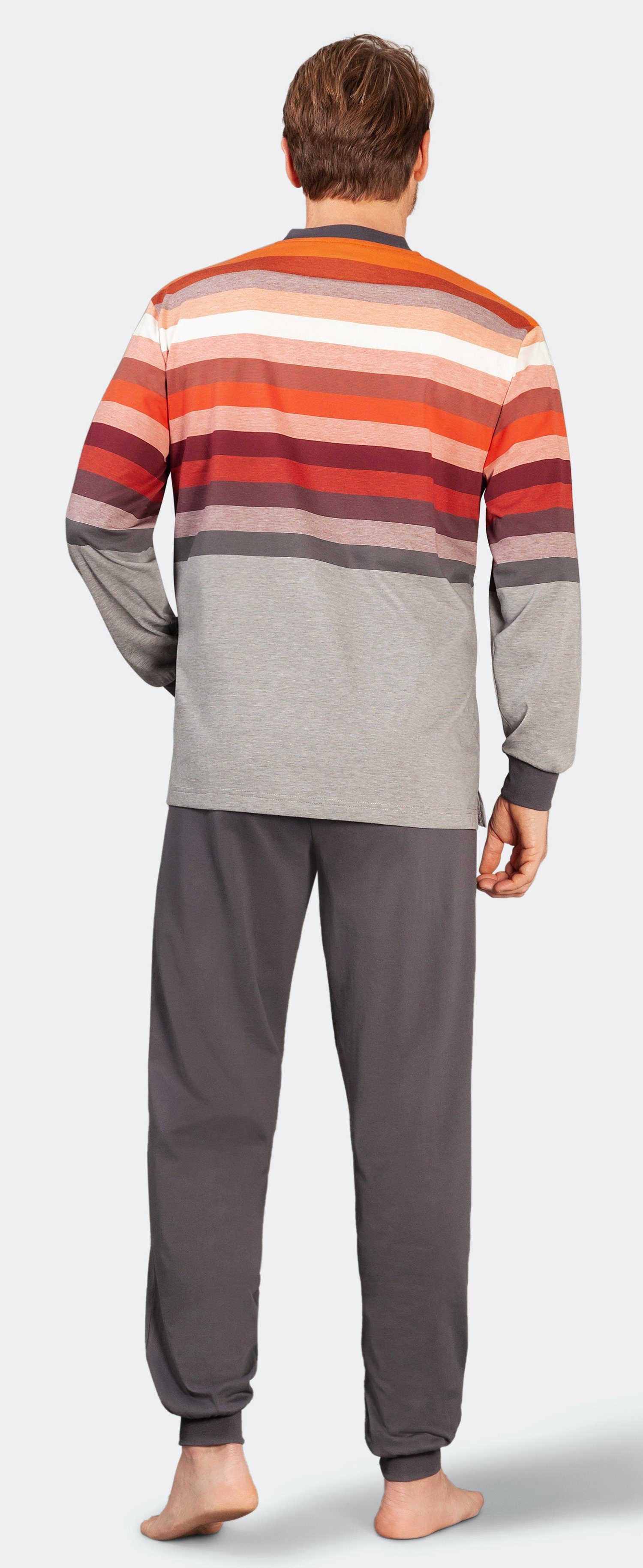 mit (2 Klima Hajo Pyjama tlg) Arm Komfort graphit Herren langem Schlafanzug