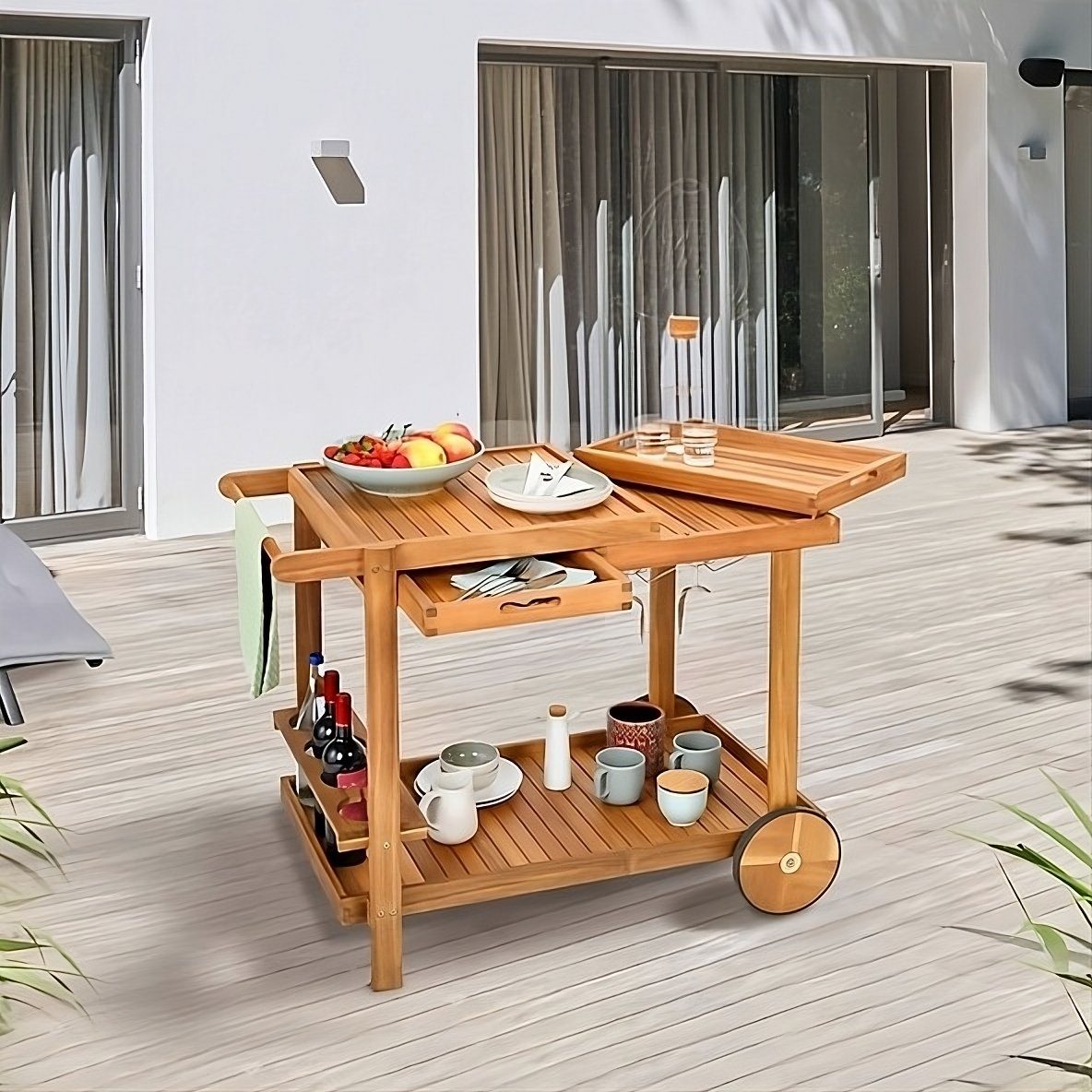 boho living® Servierwagen BBQ, inkl. zwei Tabletts sowie Halterung für  Flaschen/Gläser