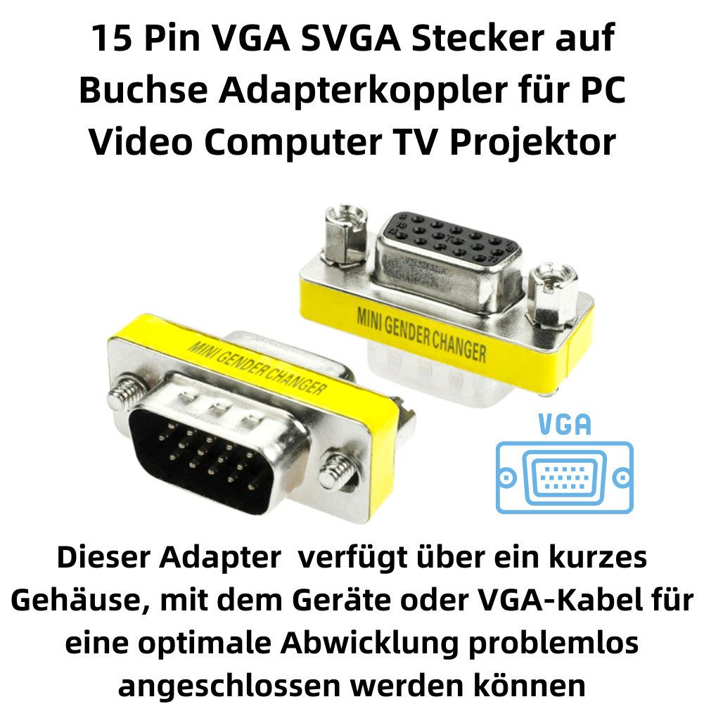 Bolwins B89 15Pin VGA SVGA Stecker auf Buchse, VGA 15-pol Adapterkoppler PC TV Computer-Adapter VGA zu VGA, 0 cm, Verbindung und Verlängerung von VGA-Kabeln