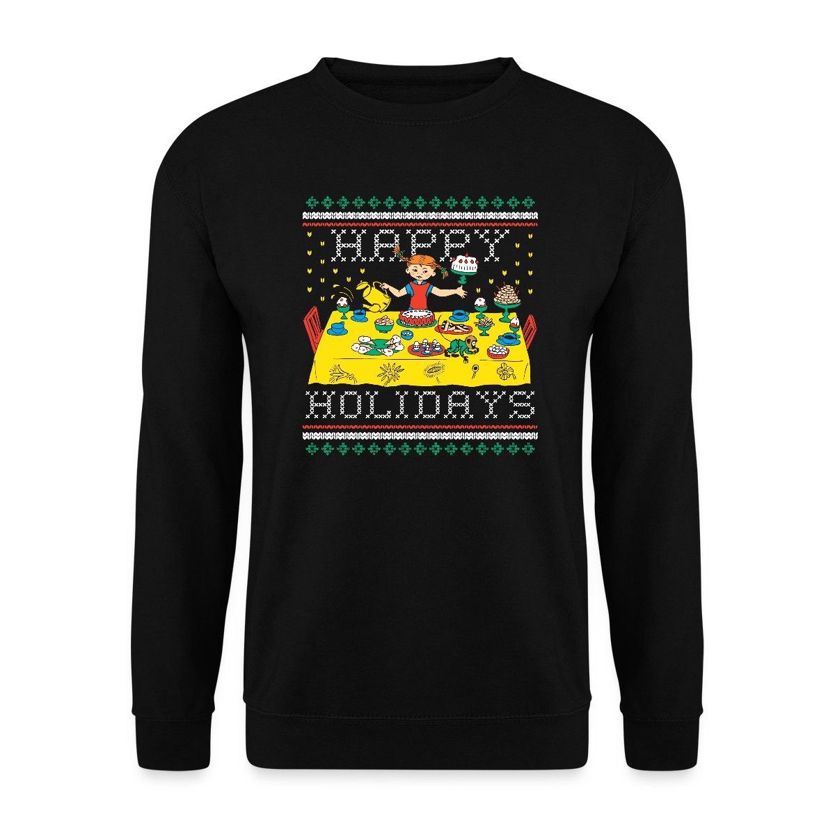 Spreadshirt Sweatshirt Pippi Langstrumpf Happy Holidays Ugly Christmas Unisex Pullover (1-tlg)