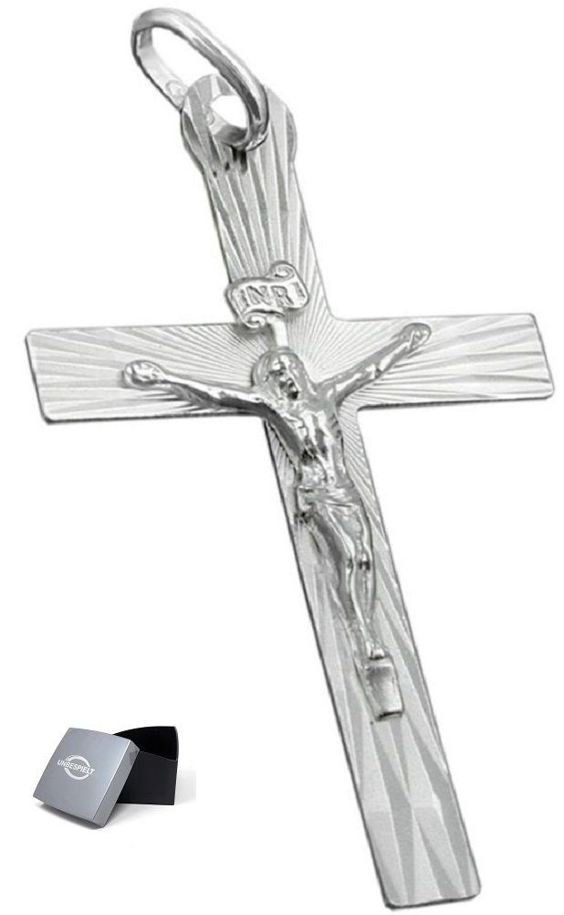 unbespielt Kreuzanhänger Kettenanhänger Unisex Anhänger Kreuz mit Jesus glänzend 925 Silber 34 x 21 mm inkl. kleiner Schmuckbox, Silberschmuck für Damen und Herren