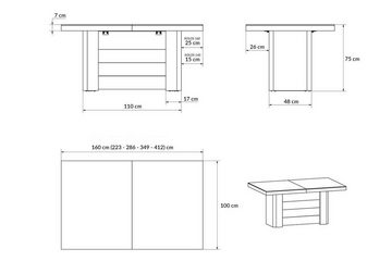designimpex Esstisch Design Tisch HE-444 Weiß MATT / HOCHGLANZ XXL ausziehbar 160 bis 412
