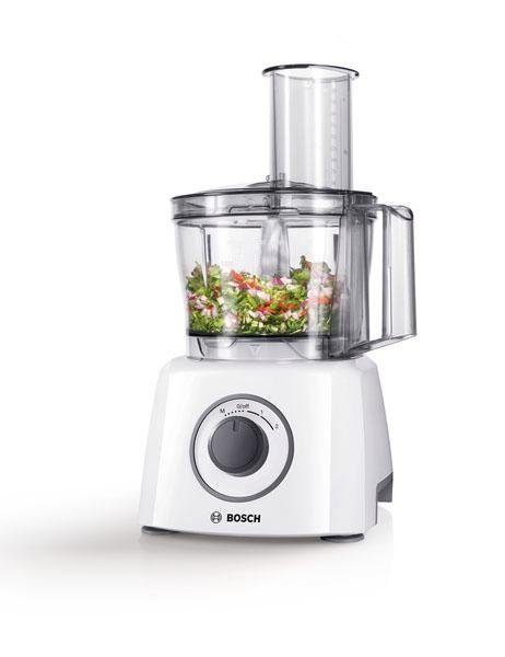 BOSCH Küchenmaschine MultiTalent 3 MCM3100W, 800 W, 2,3 l Schüssel, Schneid-Raspel-Wendescheibe, Schlagscheibe (Sahne), Deckel, weiß – Bild 5 von 5