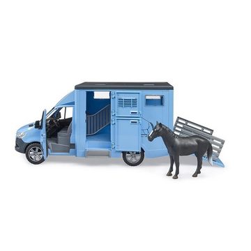 Bruder® Spielzeug-Transporter Mercedes Benz Sprinter, Tiertransporter mit Pferd, Spielzeugauto, Pferdetransporter, Fahrzeug, Blau