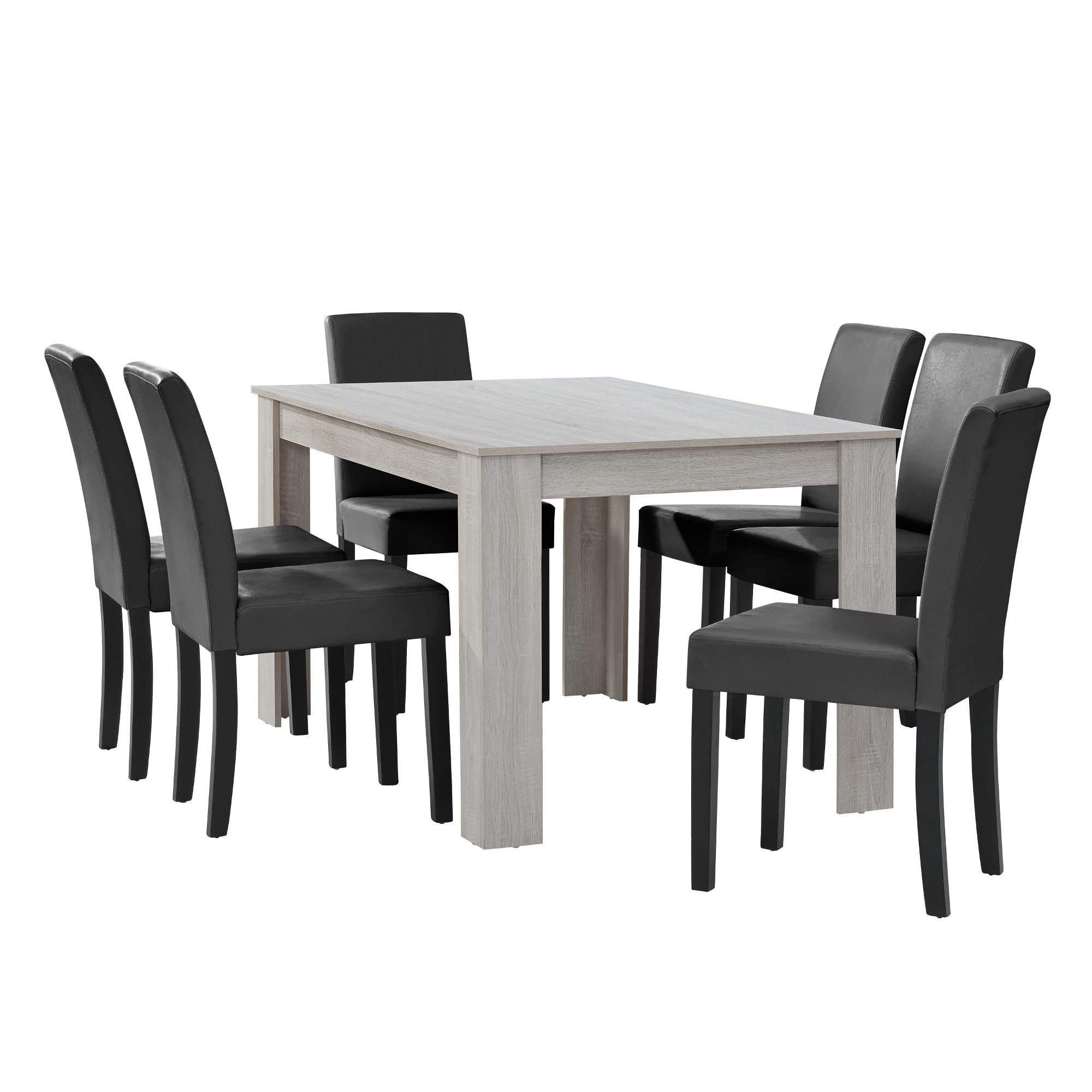 en.casa Essgruppe, (7-tlg., Esstisch mit 6 Stühlen), »Forssa« 140x90cm Küch günstig online kaufen