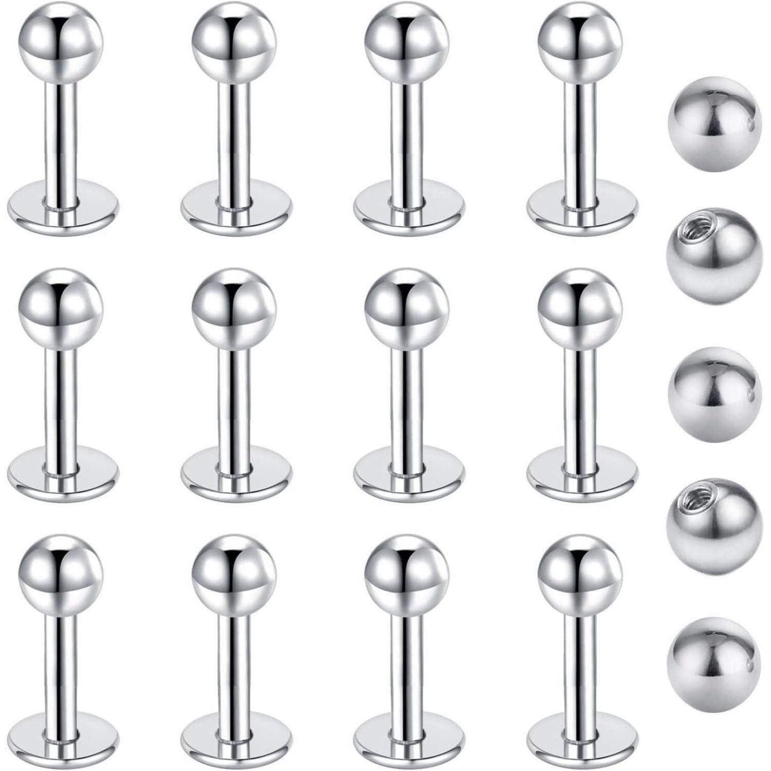Piercing-Set Lippenpiercing 12er Stecker Chirurgenstahl Labret Helix Silber 4mm