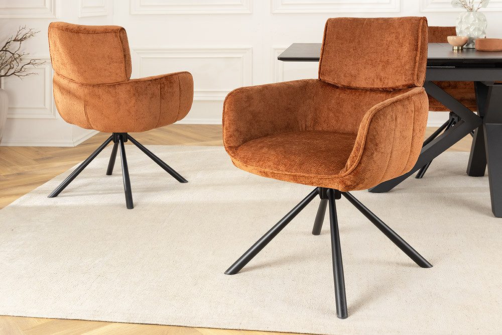riess-ambiente Drehstuhl UNIQUE rost braun/schwarz – Chenille, mit Armlehne, Metallgestell (Einzelartikel, 1 St), 180° drehbar mit Rückholmechanik – ideal für Esszimmer oder Büro