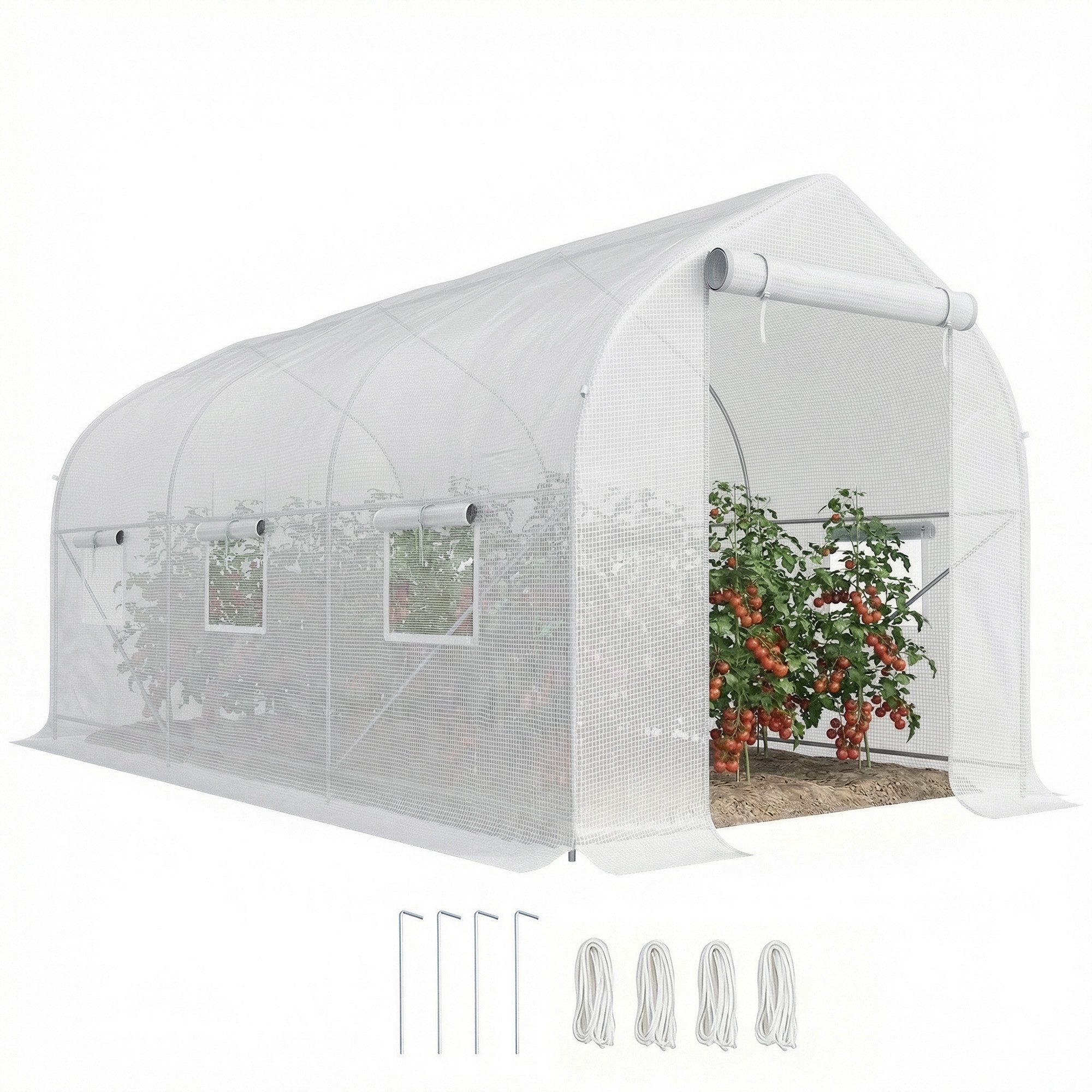 MC Star Gewächshaus 8 m² großes Gartentunnelgewächshaus mit 2 Türen und 6 Fenstern, 140 g/m² PE-Folie, 400 x 200 x 200 cm, weiß
